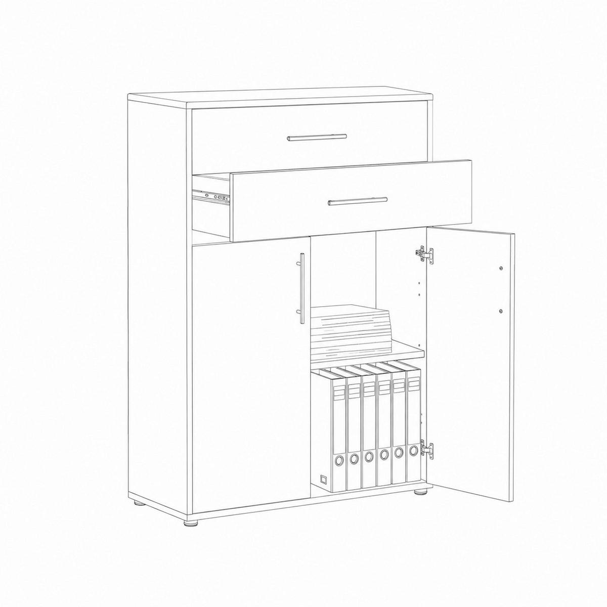 AKTENSCHRANK OFFICE EDITION - Weiß Hochglanz/Anthrazit, LIFESTYLE, Holzwerkstoff (84,4/113,6/33cm) - MID.YOU