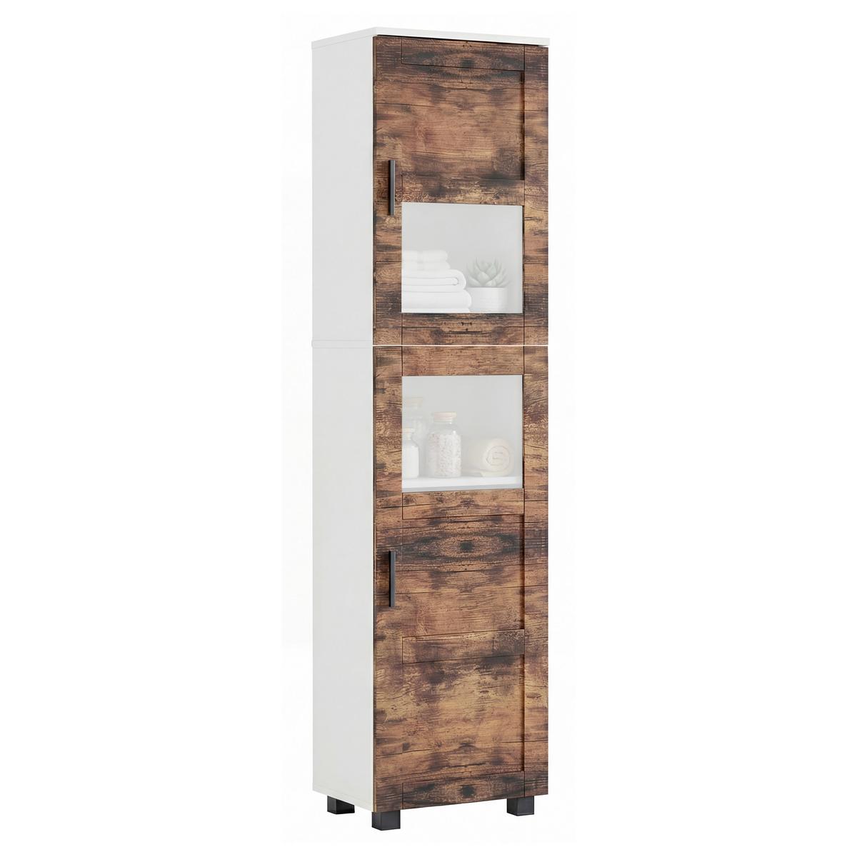 Hochschrank Nilari - Weiss/Eichefarben, Trend, Glas/Holzwerkstoff (38/165/28cm) - MID.YOU