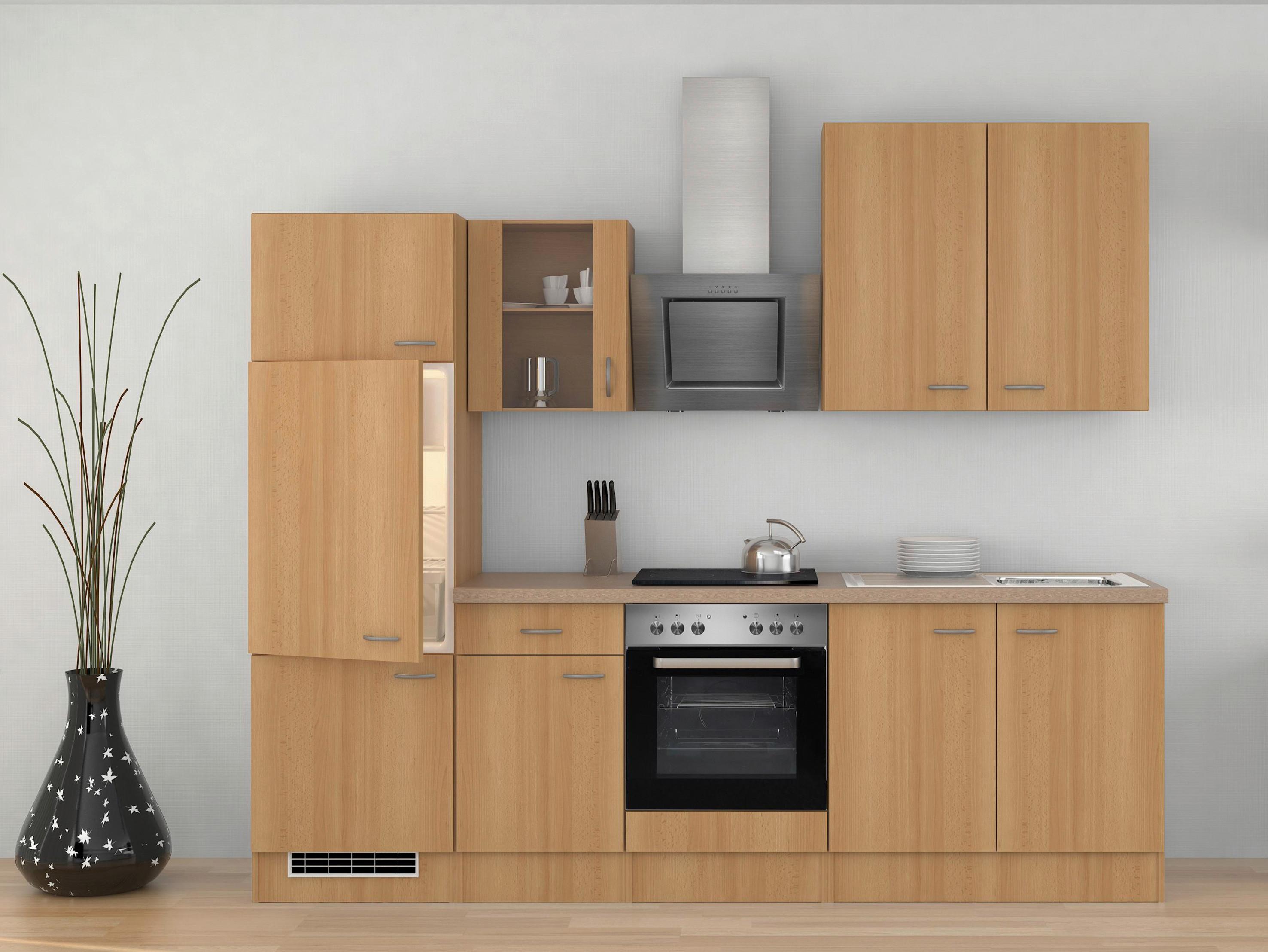 Kuhijski Blok Z Aparati Nano, Barva Bukve - barve nerjavečega jekla/barve bukve, Moderno, umetna masa/steklo (270cm) - FlexWell