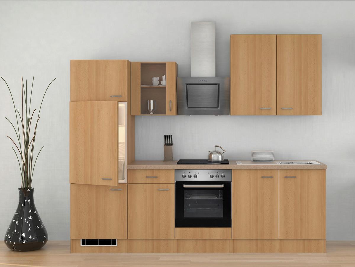 Kuhijski Blok Z Aparati Nano, Barva Bukve - barve nerjavečega jekla/barve bukve, Moderno, umetna masa/steklo (270cm) - FlexWell