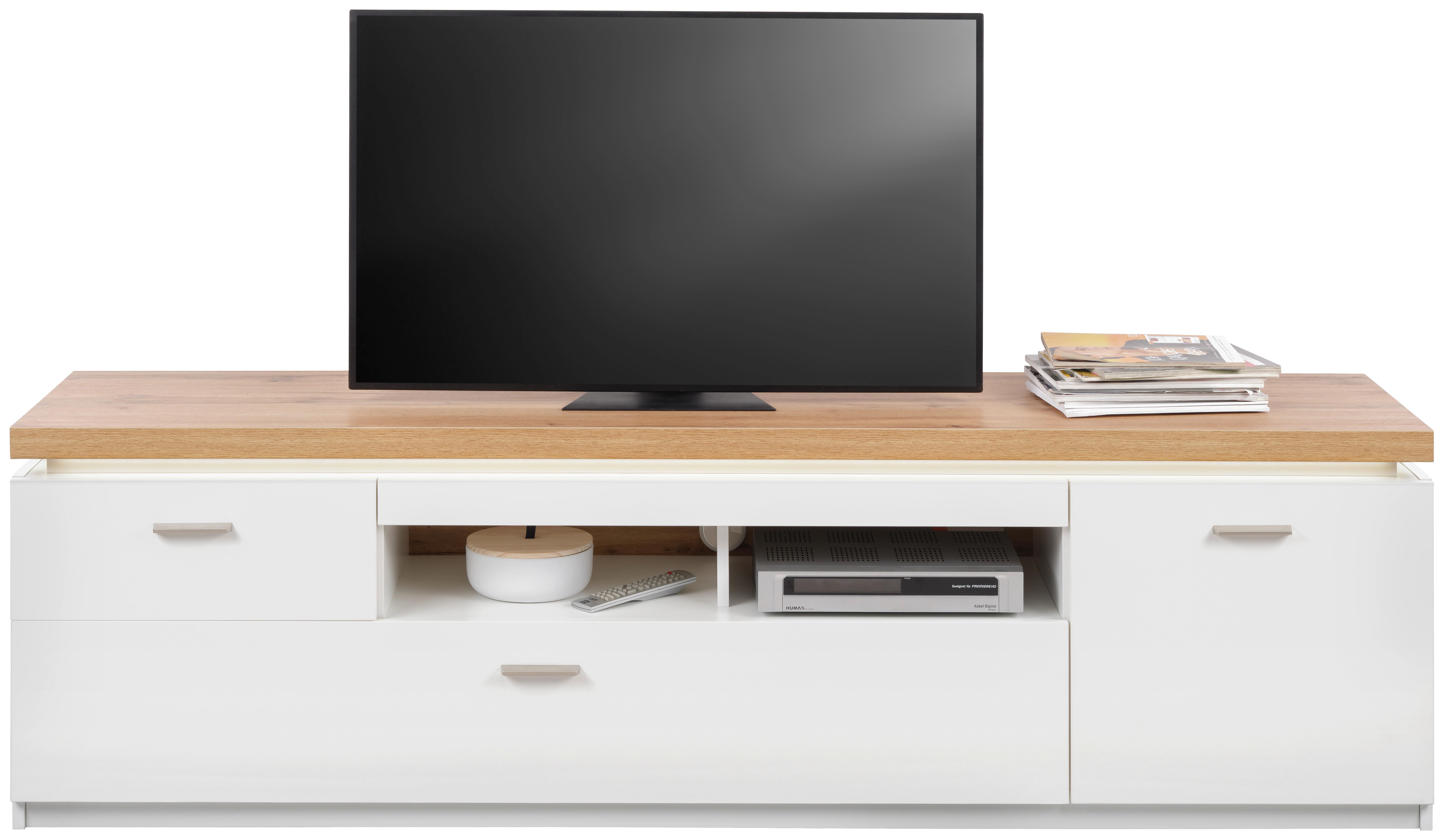 TV-Element Cali in Weiß - Eichefarben/Silberfarben, MODERN, Holzwerkstoff/Metall (196/57/44cm) - Mömax