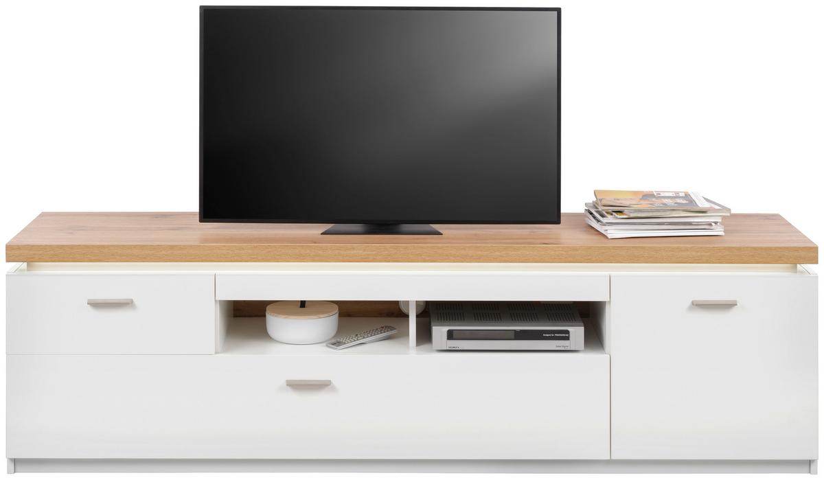 TV-Element Cal in Weiß - Eichefarben/Silberfarben, MODERN, Holzwerkstoff/Metall (196/57/44cm) - Mömax