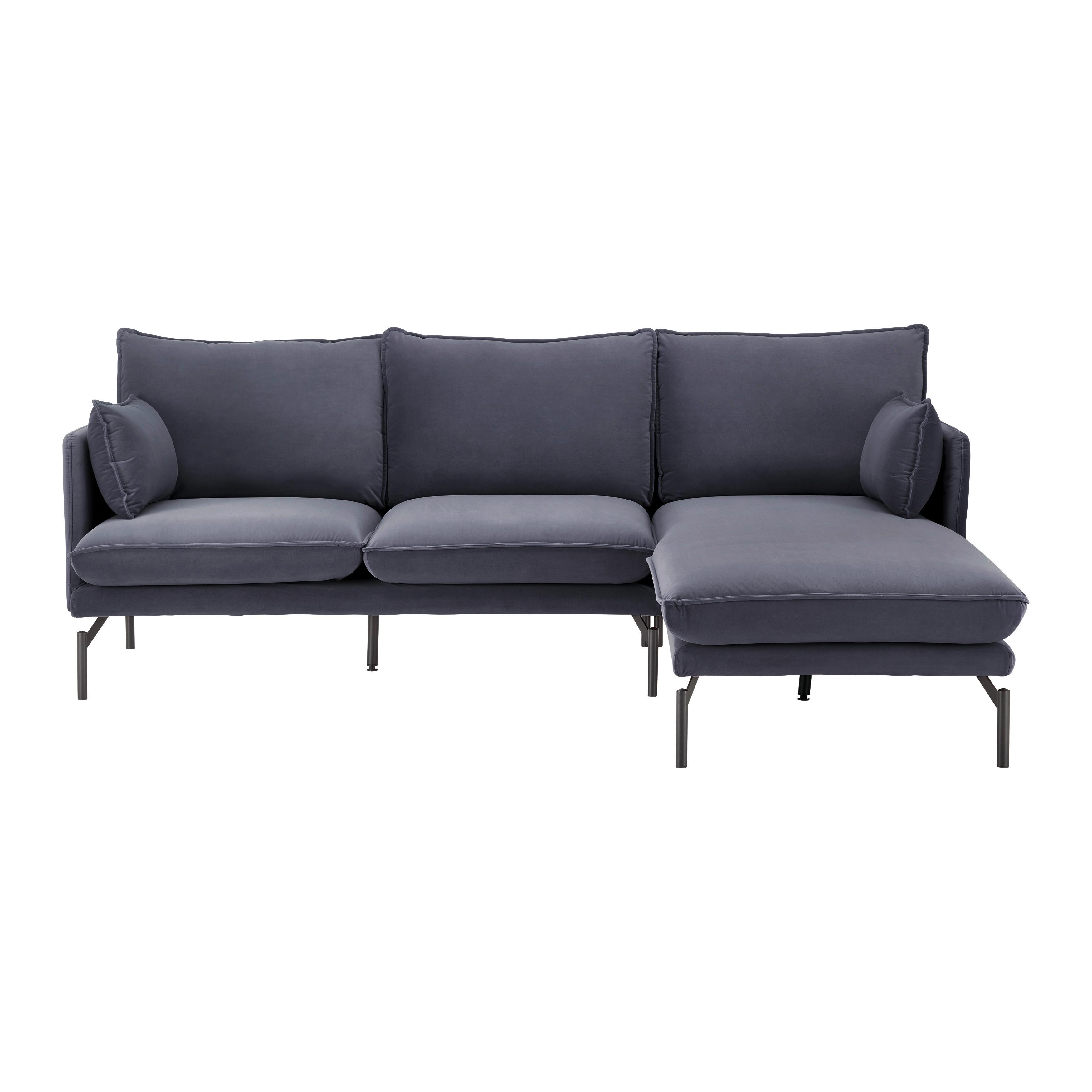 Wohnlandschaft Rosa Grau Samt - Schwarz/Grau, MODERN, Textil/Metall (226/84/163cm) - Bessagi Home