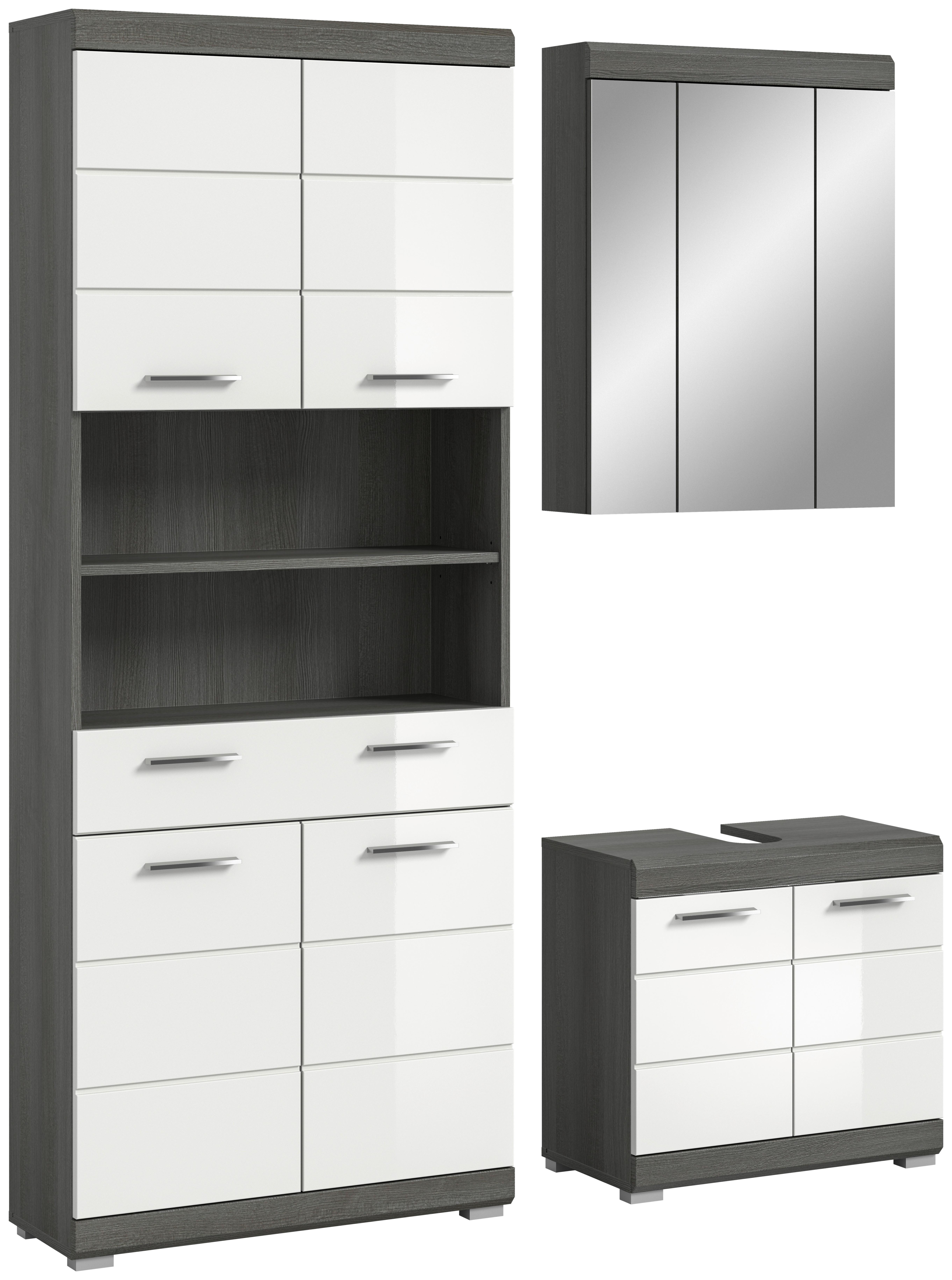 Badezimmer Scout 3-tlg. ca. 134 cm Anthrazit/Weiß - Chromfarben/Weiß Hochglanz, MODERN, Holzwerkstoff/Kunststoff (134cm) - MID.YOU