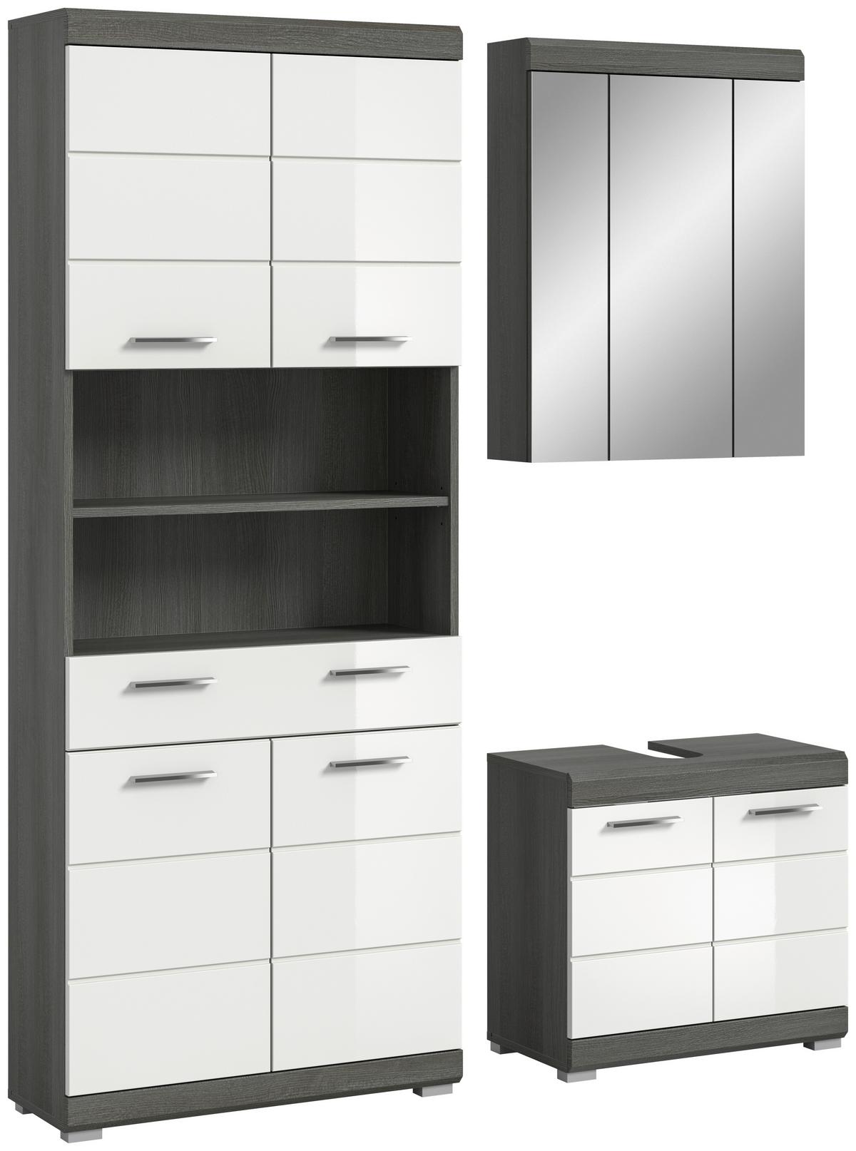 Badezimmer Scout 3-tlg. ca. 134 cm Anthrazit/Weiß - Chromfarben/Weiß Hochglanz, MODERN, Holzwerkstoff/Kunststoff (134cm) - MID.YOU