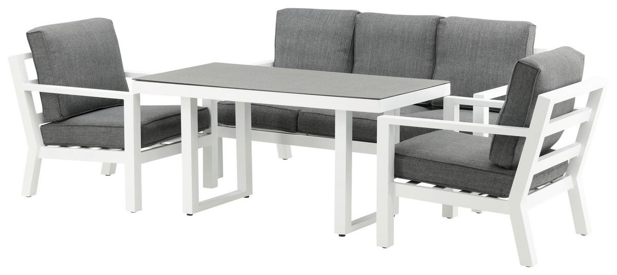 Loungegarnitur Barcelona Grau/Weiß Metall/Textil - Weiß/Grau, Basics, Textil/Metall - Gardenson
