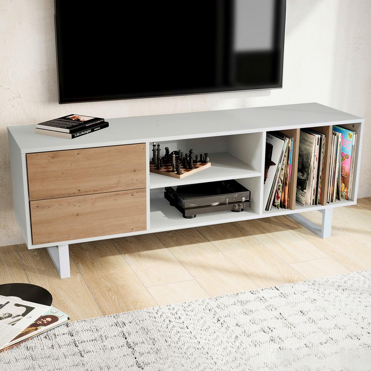 Nizka Omarica Wl6.812 - barve hrasta/bela, Design, kovina/leseni material (150/55/40cm) - Livetastic