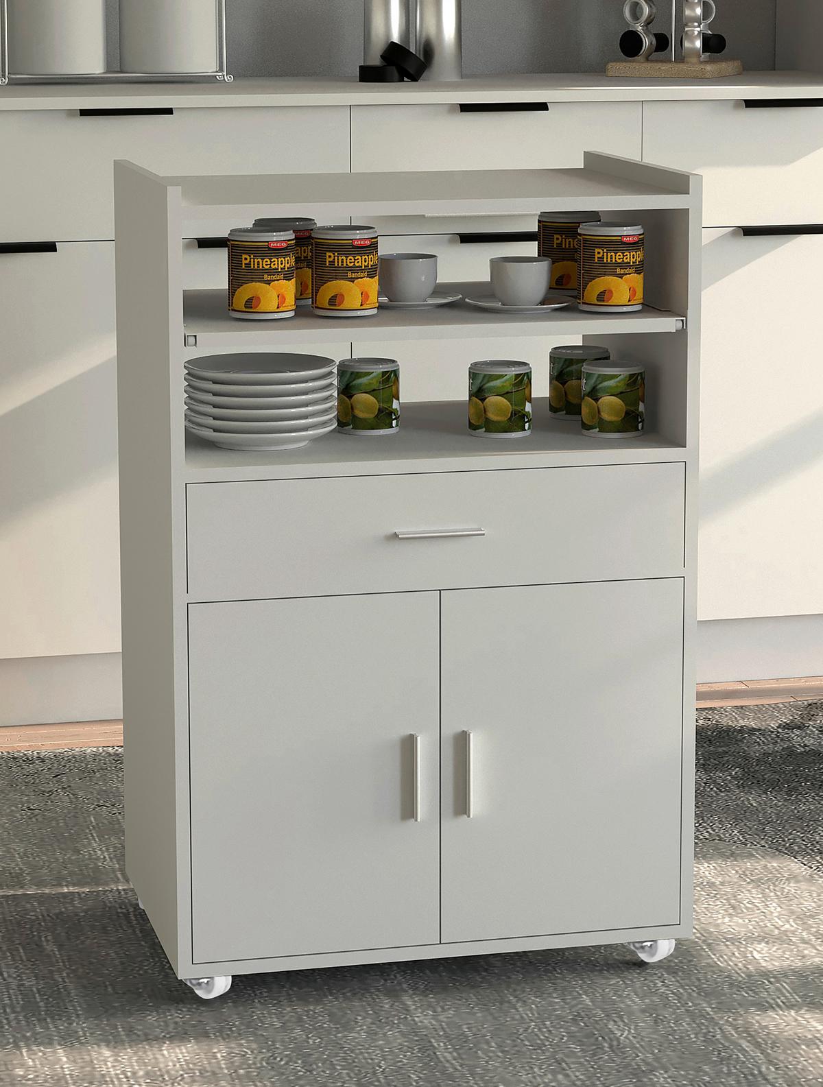 Servierwagen Kiola ca. 59x92 cm Weiß - Silberfarben/Weiß, Basics, Holzwerkstoff/Kunststoff (59/92/40cm) - MID.YOU