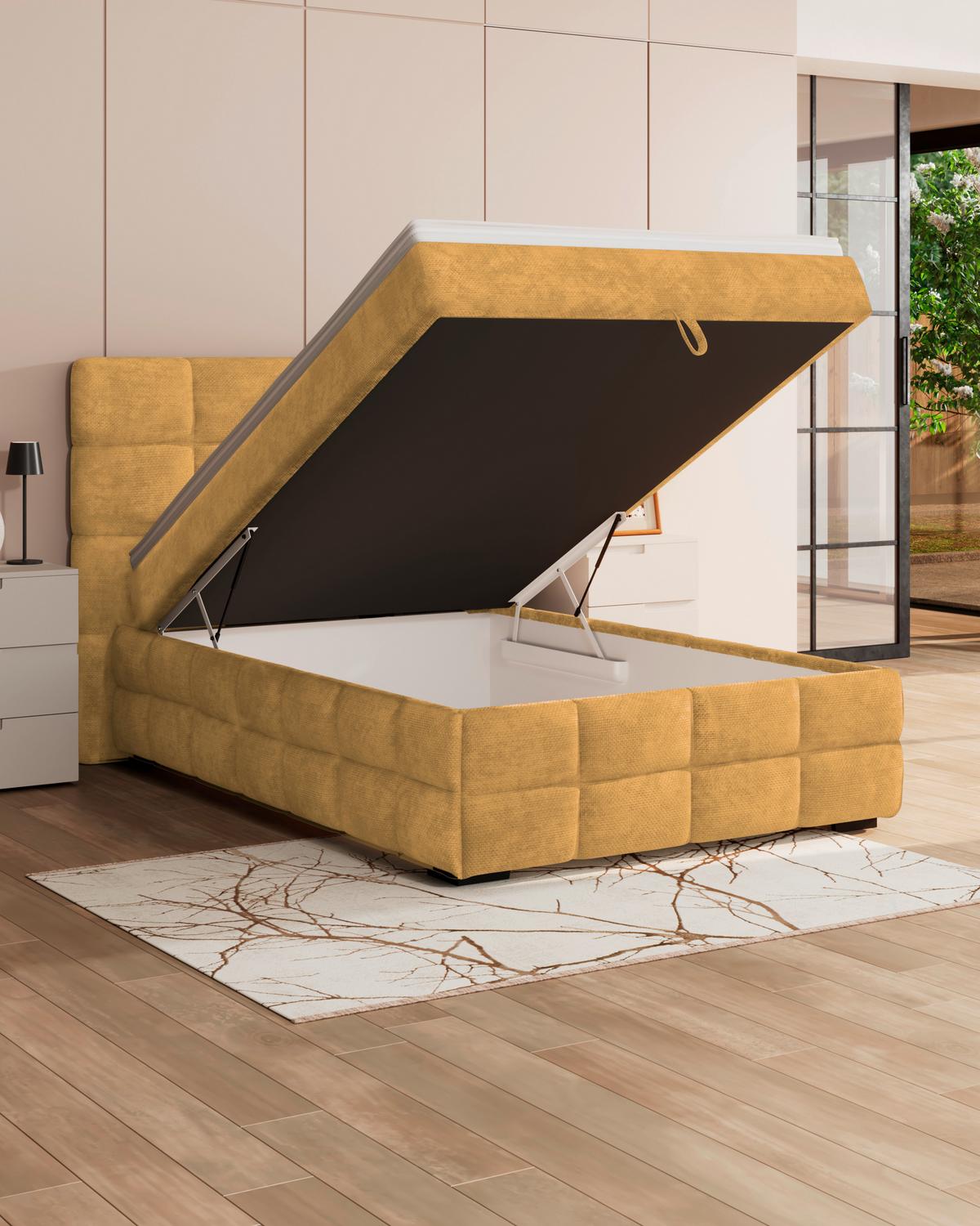 PAT BOX VEGA - auriu/verde, Trend, lemn/textil (140/200cm) - Modern Living