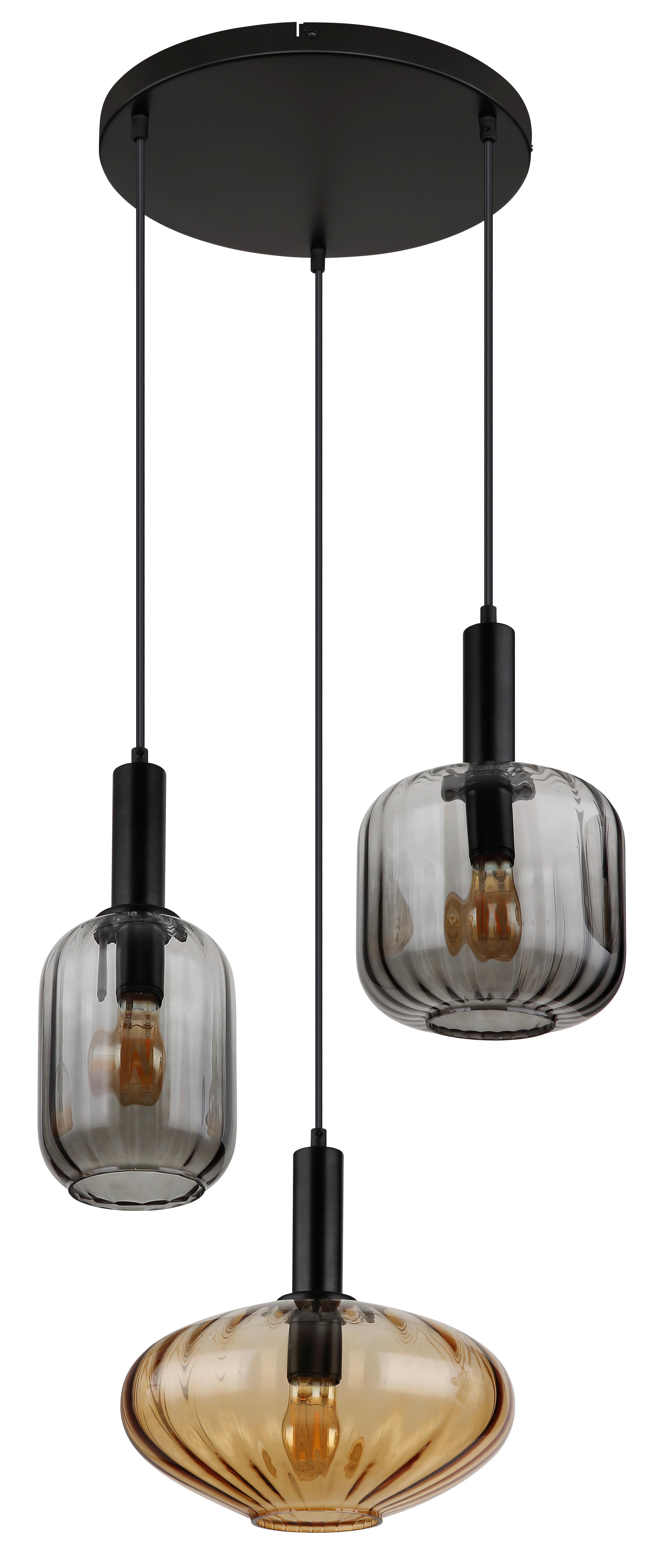 HÄNGELEUCHTE 15719-3 VALLETTA - Klar/Bernsteinfarben, Trend, Glas/Kunststoff (55/150cm) - Globo