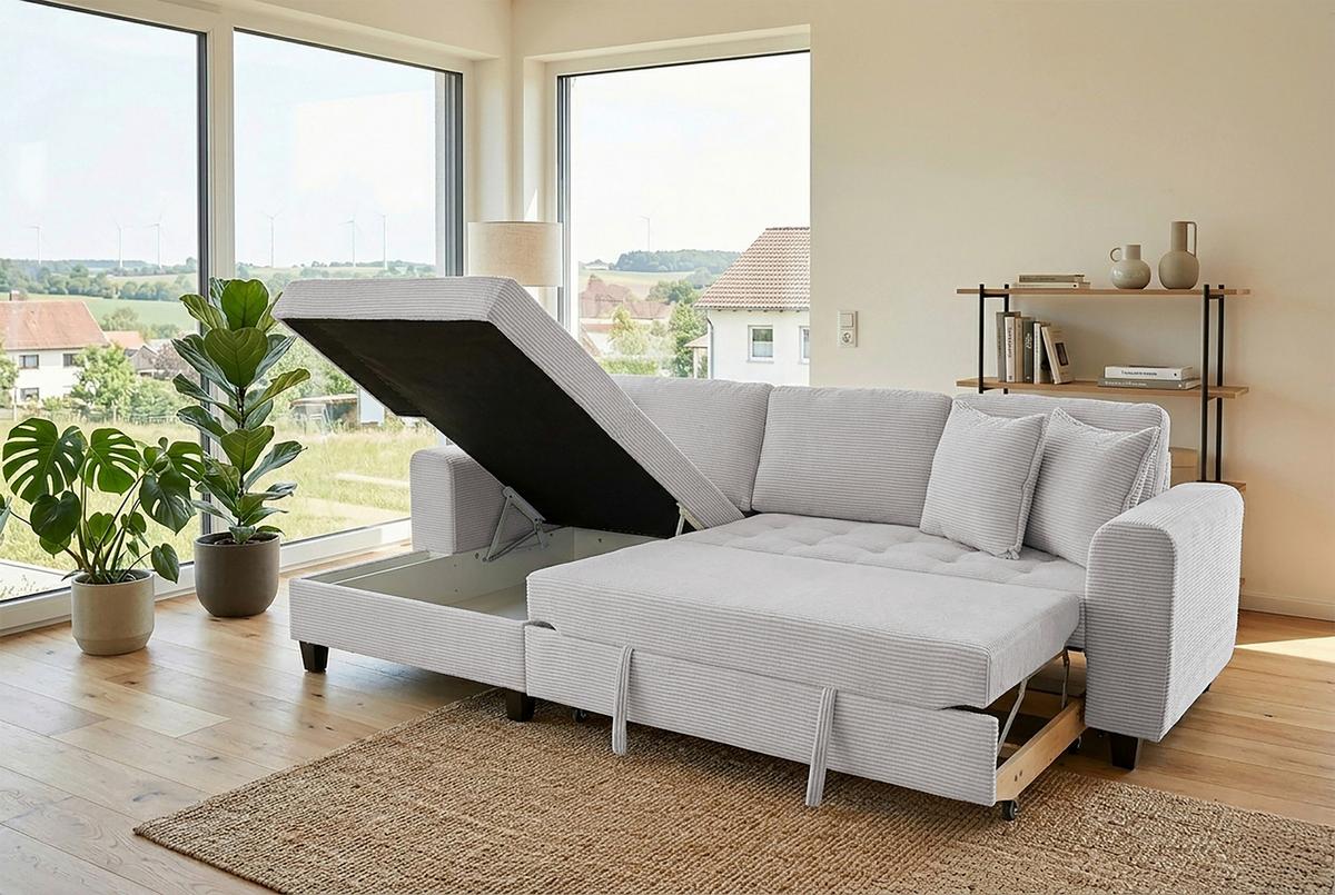 Kutna Garnitura Moritz - svijetlo siva, Trend, tekstil (155/265cm) - Modern Living