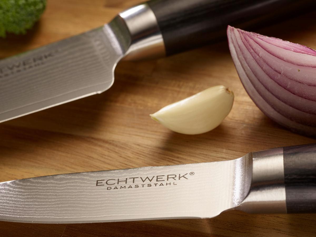 Messerset Damaszener Schwarz/Silber 2-teilig - Silberfarben/Schwarz, Basics, Holz/Metall - Echtwerk