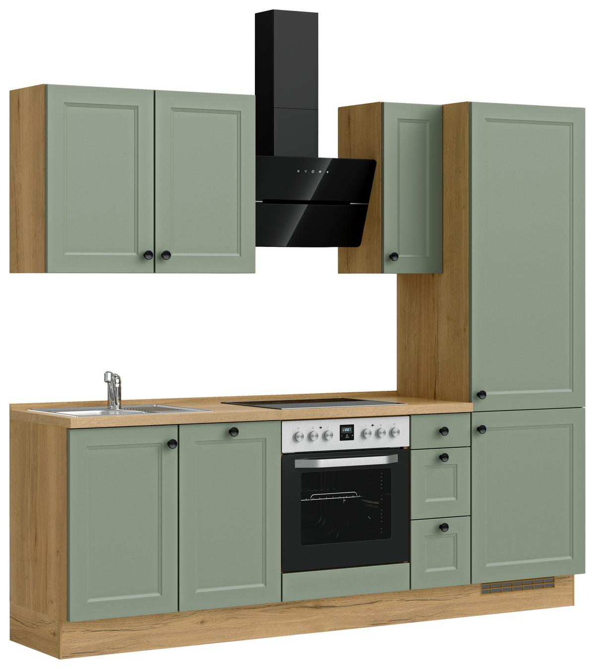 Küchenblock Cascada High m. Geräten Schilfgrün - Schilfgrün/Eichefarben, MODERN, Holzwerkstoff/Metall (240cm) - Nobilia