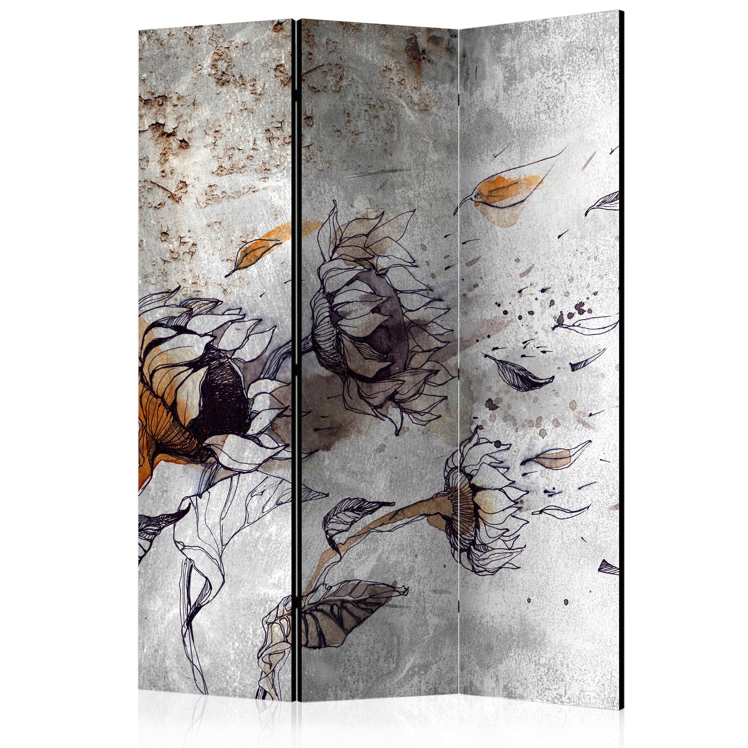Paravan Recall Sunflowers, 3-Delni, Dvostranski - siva/rjava, Basics, tekstil/les (135/172/3cm) - artgeist