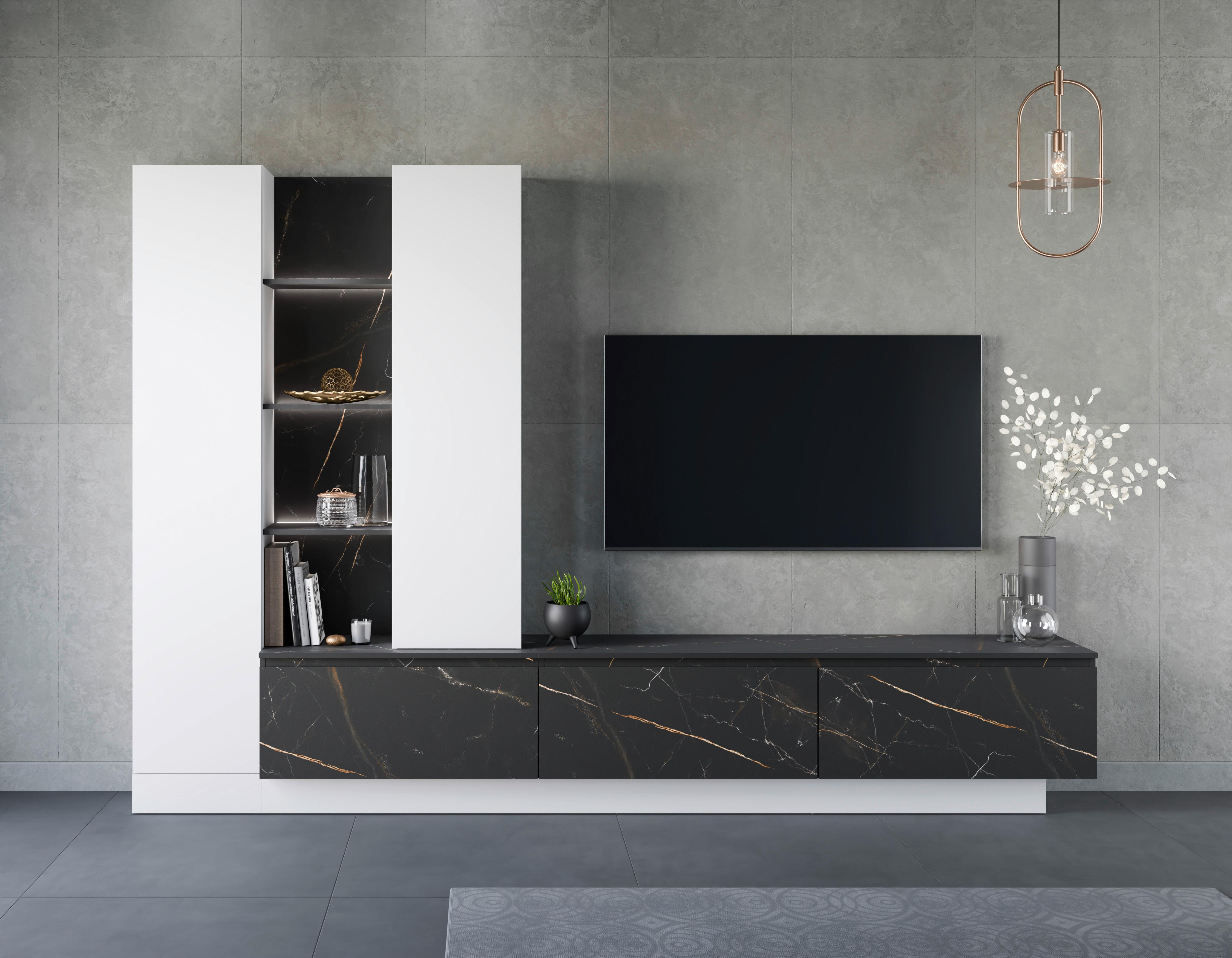 Anbauwand Modesto Weiß/Schwarz - Schwarz/Weiß, MODERN, Holzwerkstoff/Kunststoff (295/200,5/40cm) - Livetastic