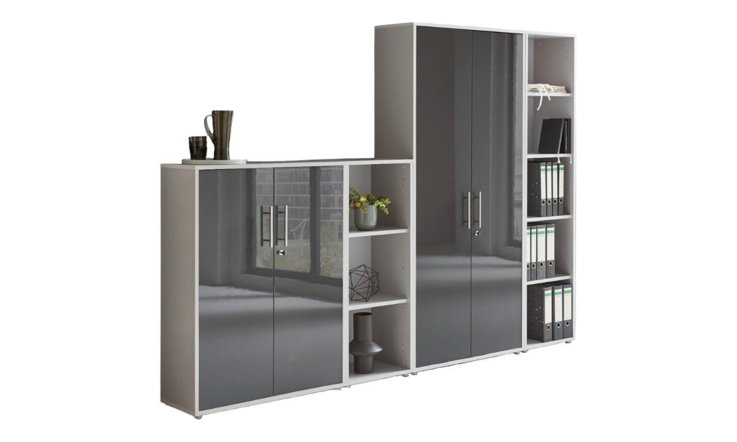 Aktenschrank Office Edition Sw Set 4 Grau - Anthrazit Hochglanz/Grau, MODERN, Holzwerkstoff (257/186/33cm) - MID.YOU