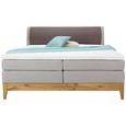 Boxspringbett Eiche Massiv 140x200cm - Eichefarben/Beige, KONVENTIONELL, Holz/Textil (219/149/112cm) - PREMIUM LIVING