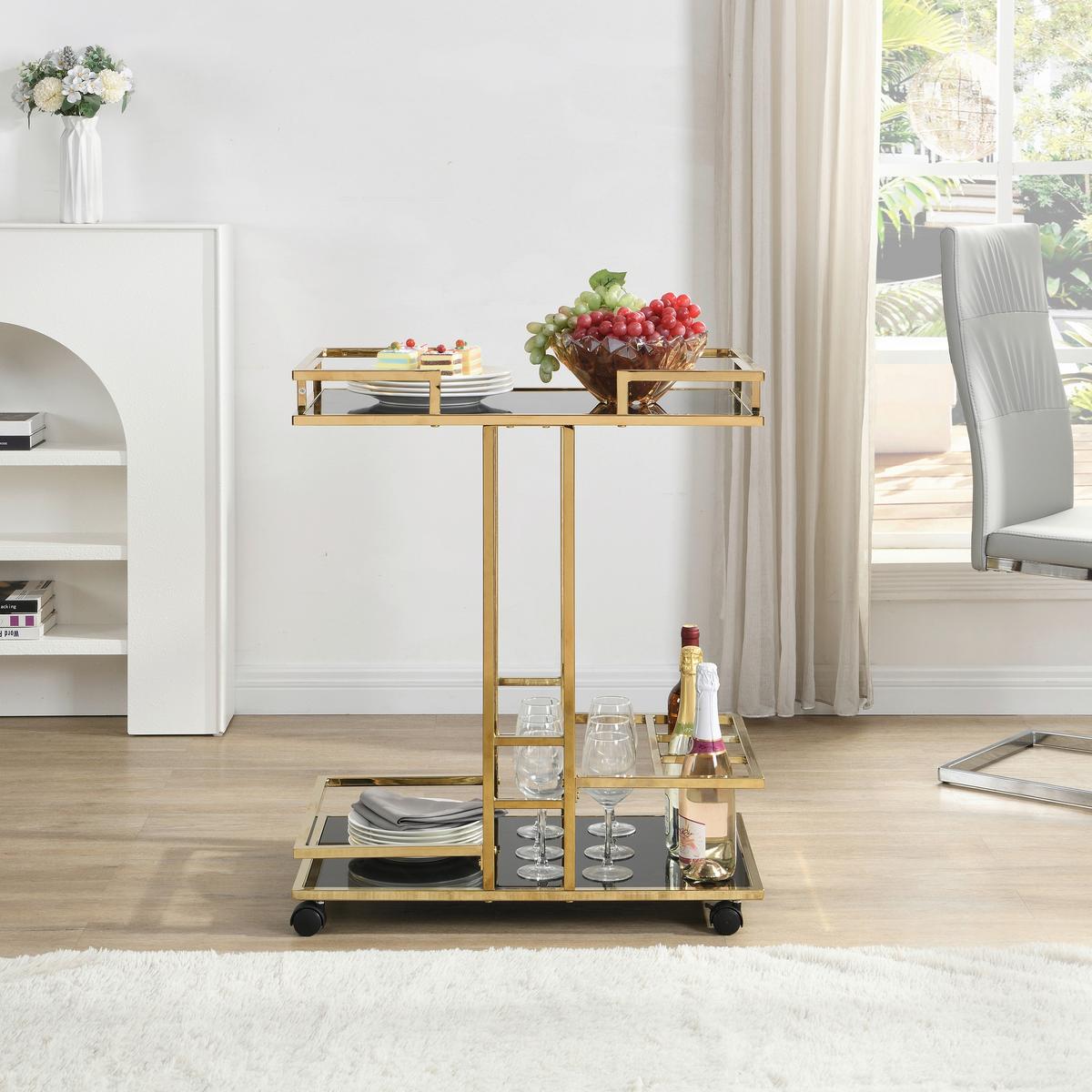 Servierwagen Wl7.336 - Goldfarben, Design, Glas/Kunststoff (67,5/43/83,5cm) - MID.YOU
