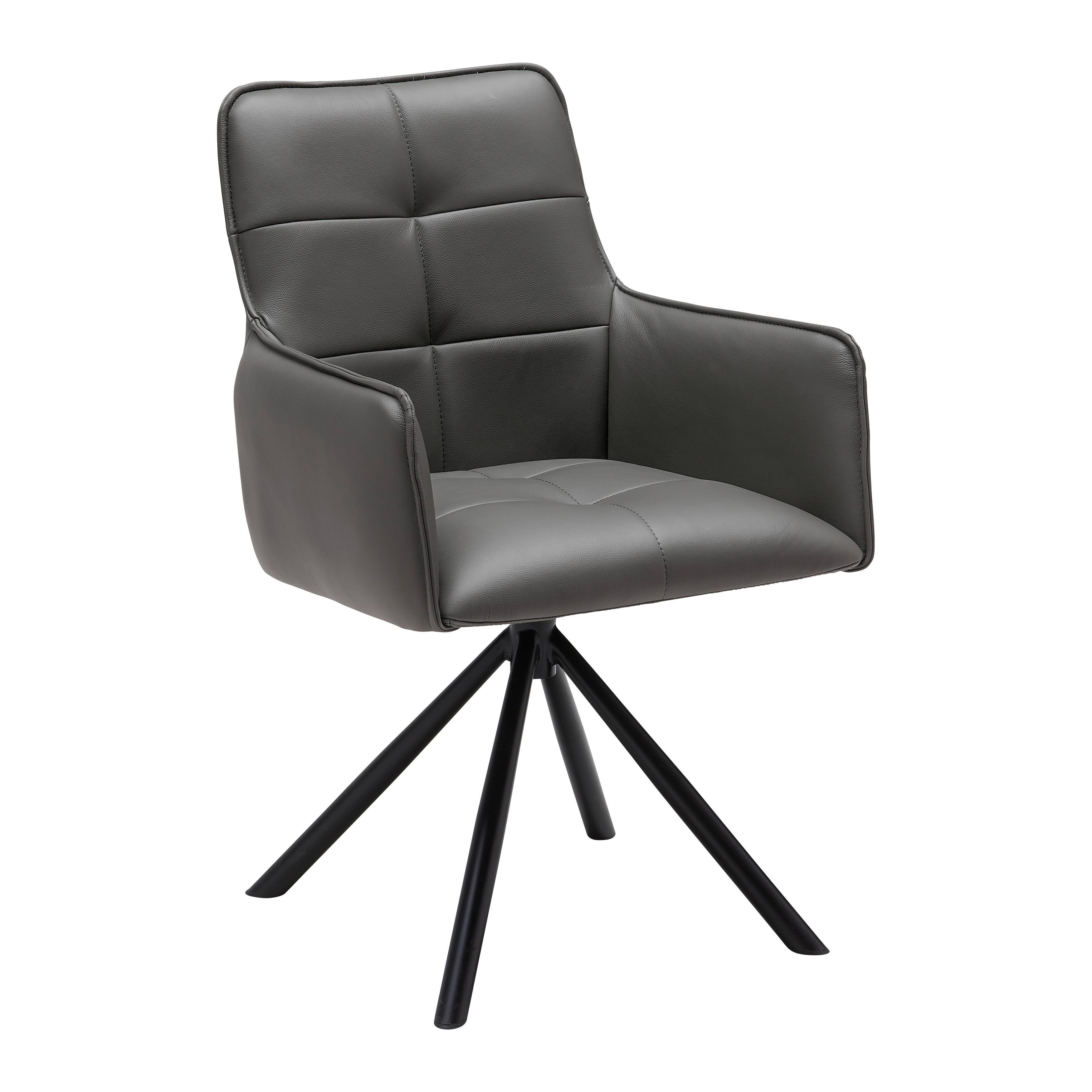 STOL MED ARMSTÖD VINCENT - grå/svart, Modern, metall/läder (58/87/63cm) - Premium Living