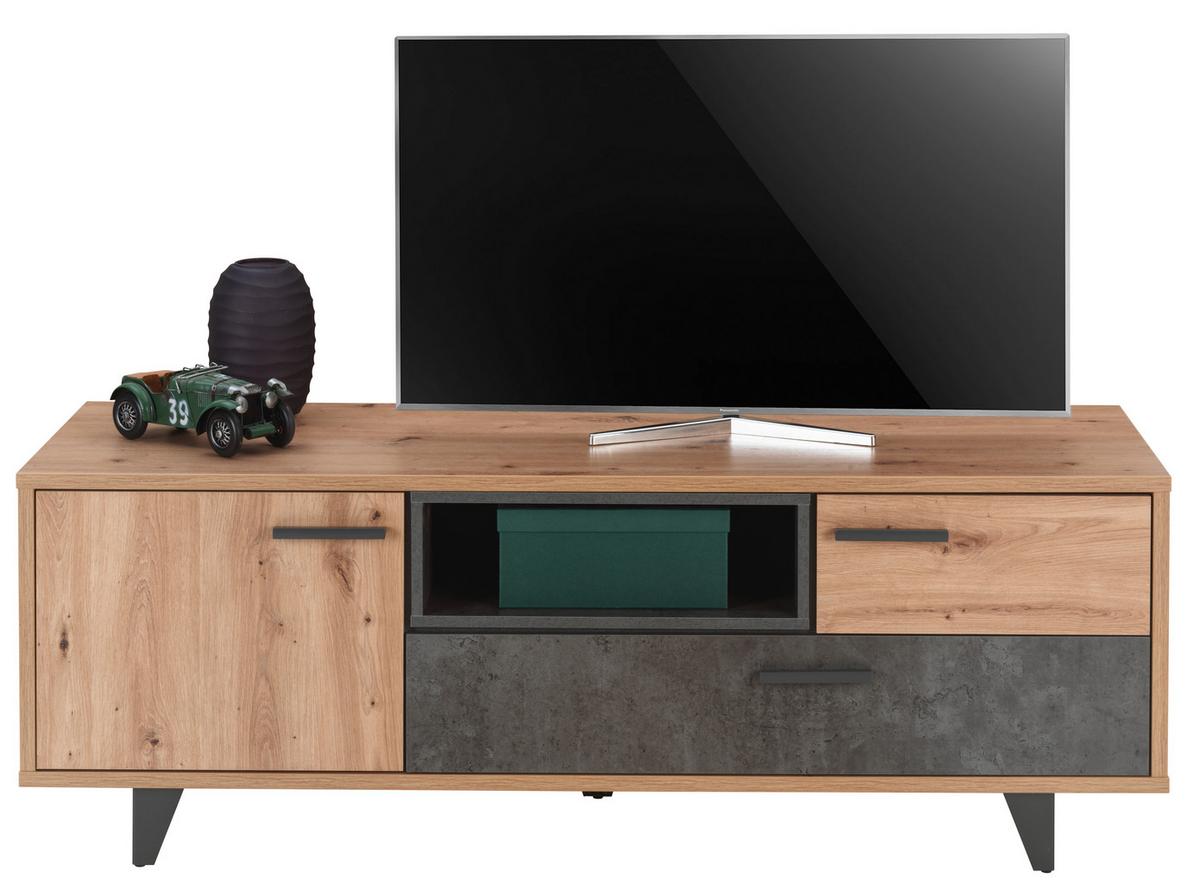 Tv-element Raven, Barva Hrasta, Temno Siva - temno siva/črna, Design, umetna masa/leseni material (155/55/52cm) - Carryhome