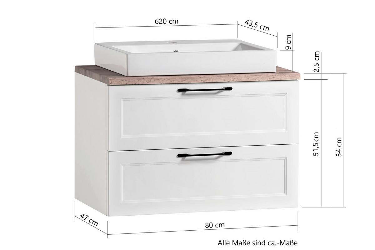 meuble-lavabo in Weiss/Eichefarben - Weiss/Eiche Wotan, Romantik / Landhaus, Keramik/Holzwerkstoff (80/66/47cm) - Mömax