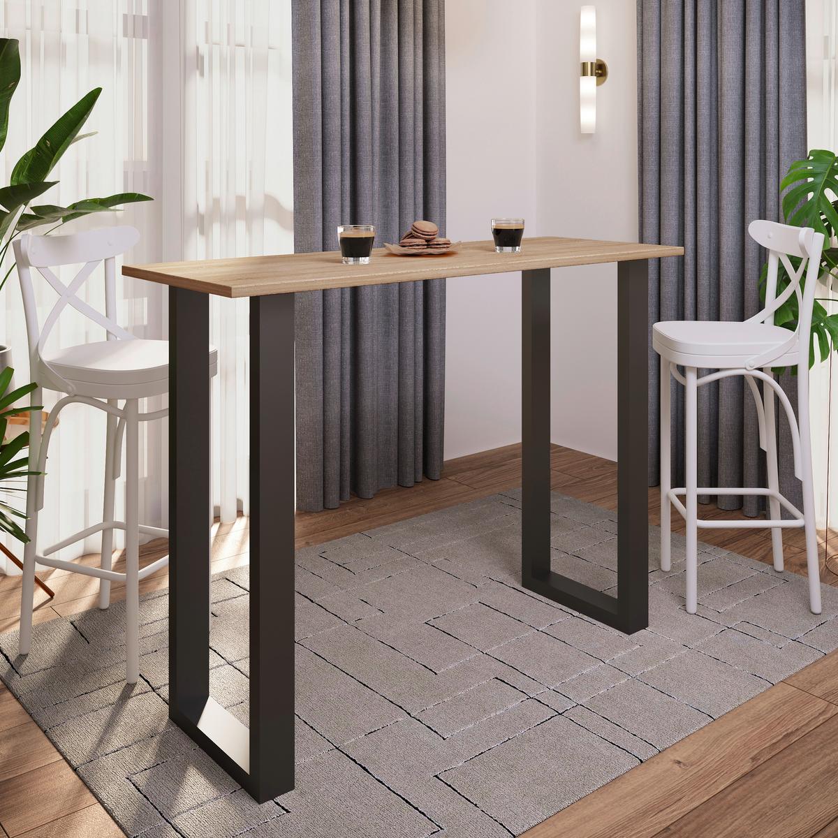 Bartisch XONA Schwarz/Eiche ca.140x102x50cm - Schwarz/Sonoma Eiche, KONVENTIONELL, Holzwerkstoff/Metall (140/50/102cm)