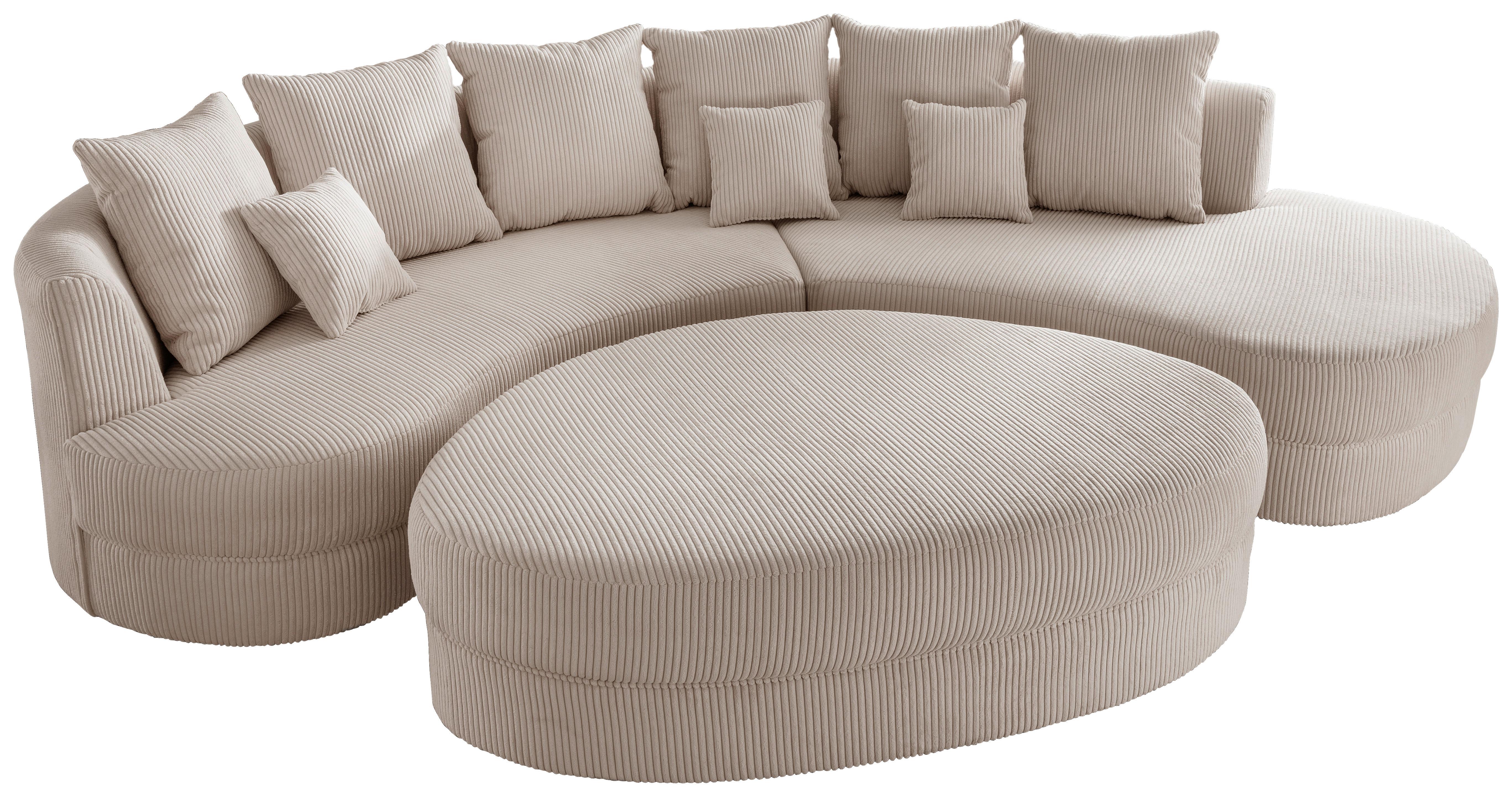 Wohnlandschaft Limoncello m. Hocker ca.300x160cm Beige Cord - Beige/Schwarz, Design, Kunststoff/Textil (300/160cm) - Livetastic