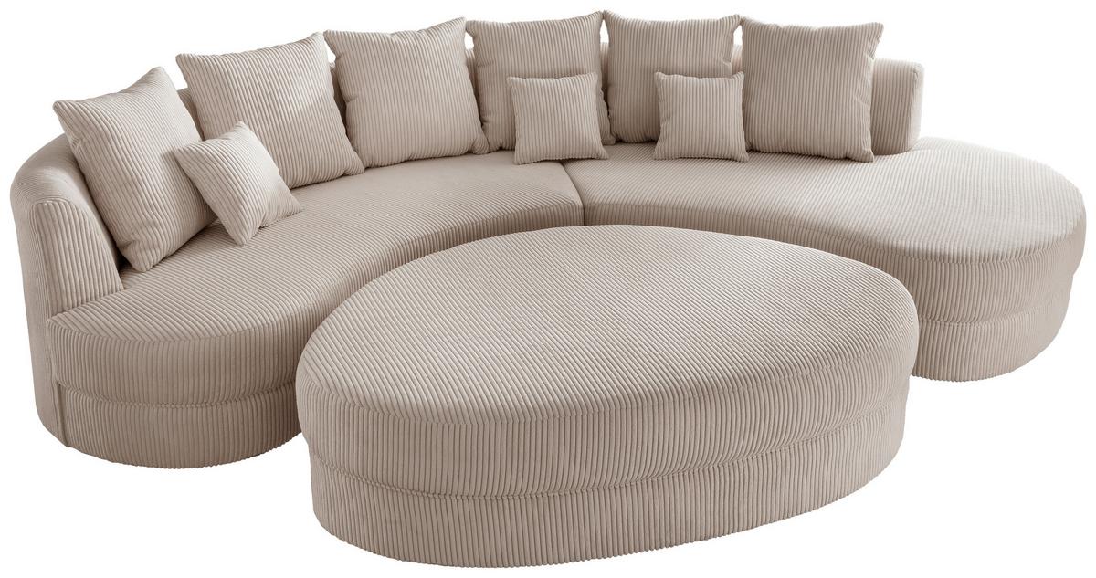 Wohnlandschaft Limoncello m. Hocker ca.300x160cm Beige Cord - Beige/Schwarz, Design, Kunststoff/Textil (300/160cm) - Livetastic