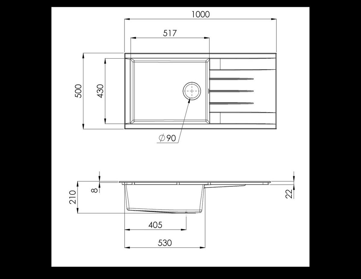 Spüle Respekta Houston 100X501BS Schwarz - Schwarz, Trend, Glas/Kunststoff (100/21/50cm) - Respekta