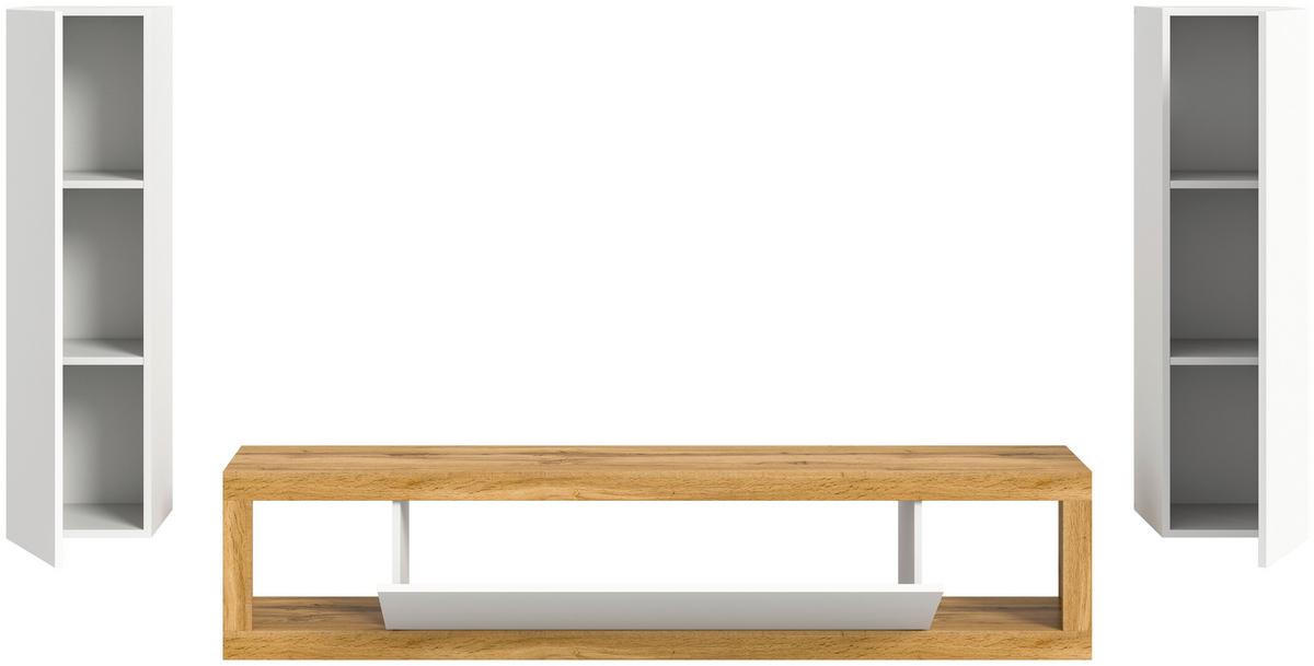 Ansamblu mobilier camera de zi TANGO - alb/stejar Wotan, Design, material pe bază de lemn (270/135/30cm) - Modern Living