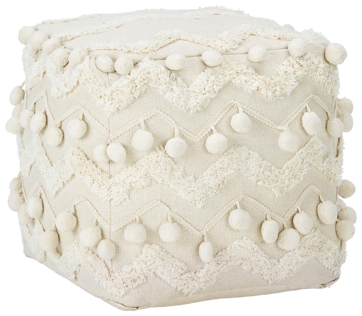 Pouf POMPOM Pompom in Creme ca. 45x45x45cm - Creme, ROMANTIK / LANDHAUS, Textil (45/45/45cm) - Zandiara