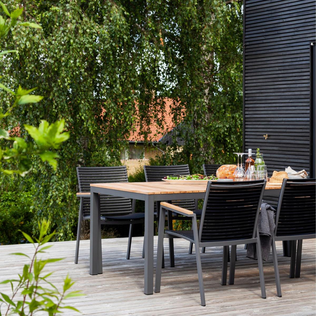 Gartentischgruppe Mood Extreme 5-tlg. Anthrazit/Teak - Anthrazit/Schwarz, Natur, Holz/Kunststoff (56,5/84/62cm) - Gardenson