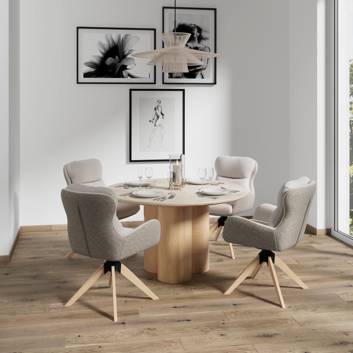 Armlehnstuhl Neelia Greige Webstoff Drehbar Gepolstert - Greige/Naturfarben, MODERN, Holz/Textil (71/60/94cm) - Bessagi Home