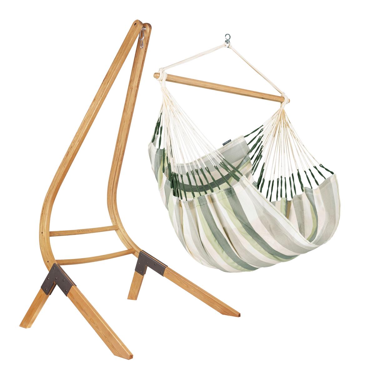 Hängesessel Comfort Hammock Chair Outdoor Weiß/Grün/Grau - Hellgrau/Weiß, KONVENTIONELL, Holz/Textil (110/160/180cm) - La Siesta