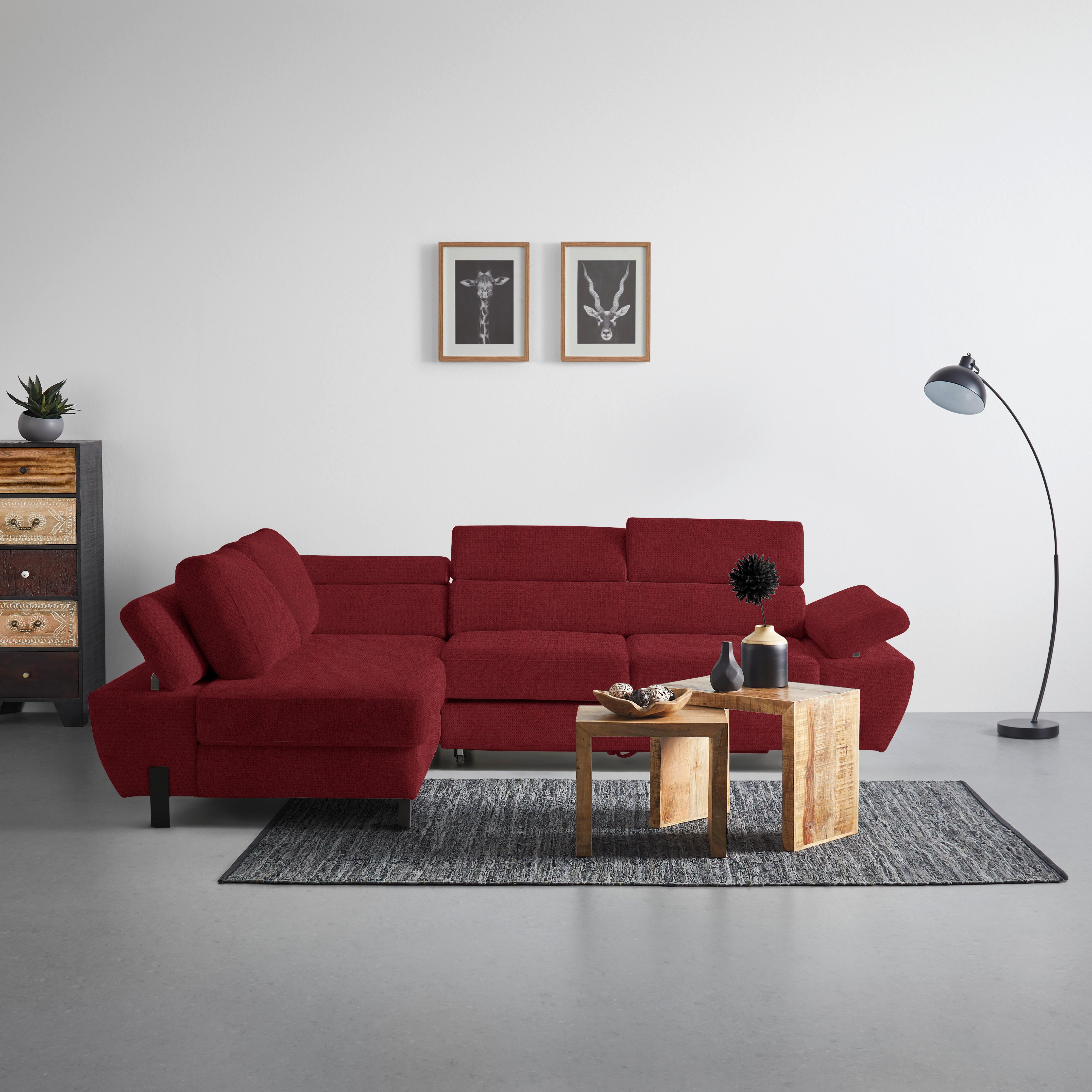 Ecksofa Molina Mini Weinrot - Weinrot/Schwarz, MODERN, Textil/Metall (189/277cm) - Mömax