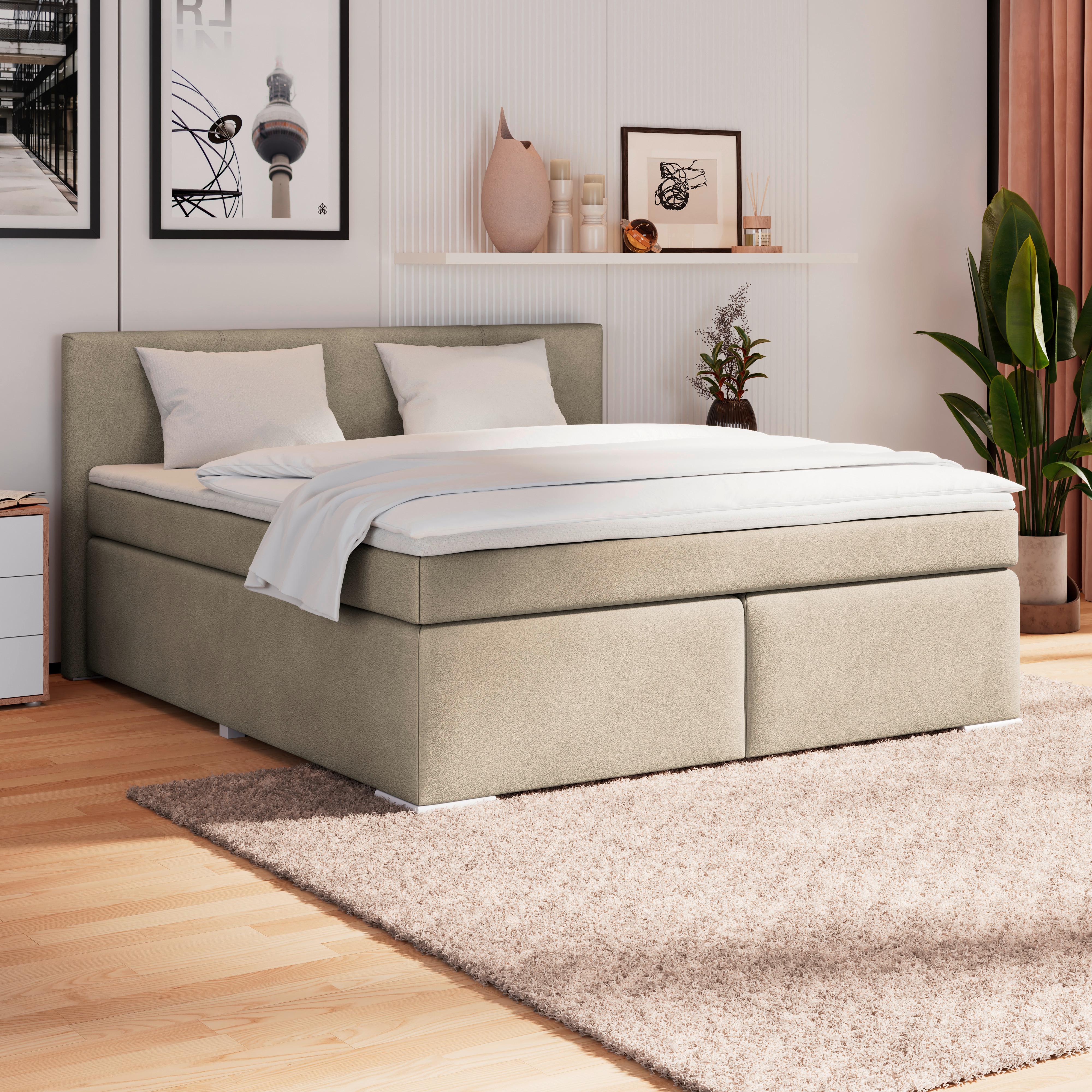 Boxspring Krevet Mira 1 - taupe, Basics, metal/tekstil (180/200cm)