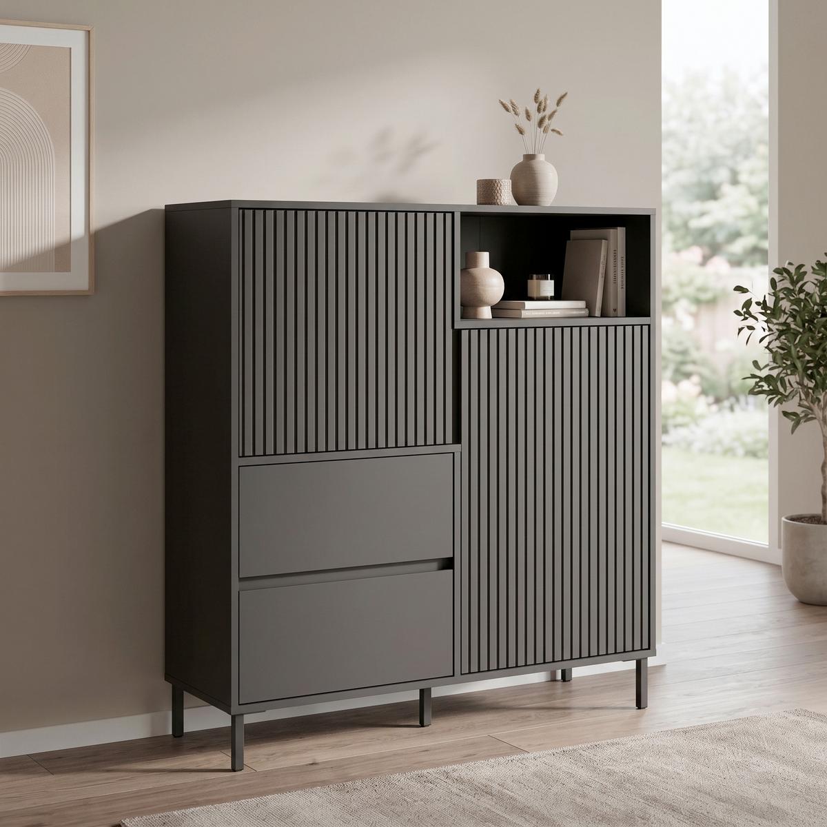 Komoda Avenale - crna/antracit, Trendi, metal/pločasti materijal (105,4/117,2/40cm) - Modern Living
