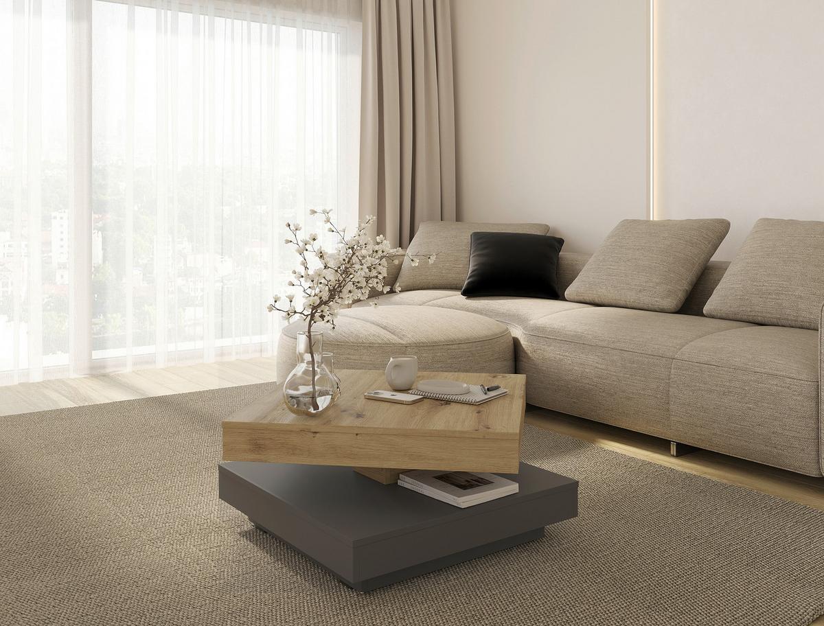STOLIK KAWOWY SALLY -EXKLUSIV- - antracytowy/czarny, Design, materiał drewnopochodny/tworzywo sztuczne (70/70/34cm) - Xora