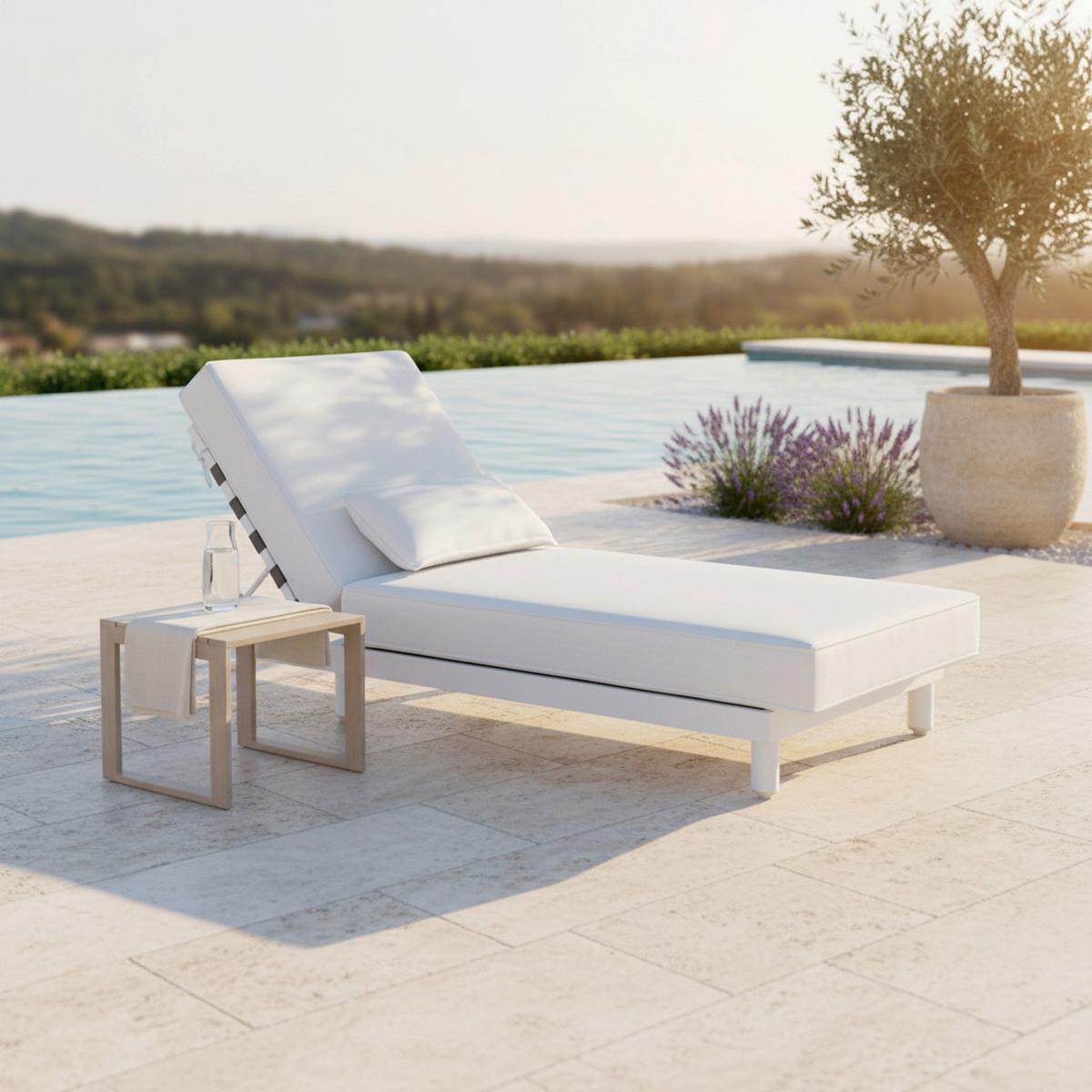 Gartenliege Marina Weiß Metall/Textil inkl. Abdeckung - Weiß, MODERN, Textil/Metall (195/30/84cm) - Bessagi Garden