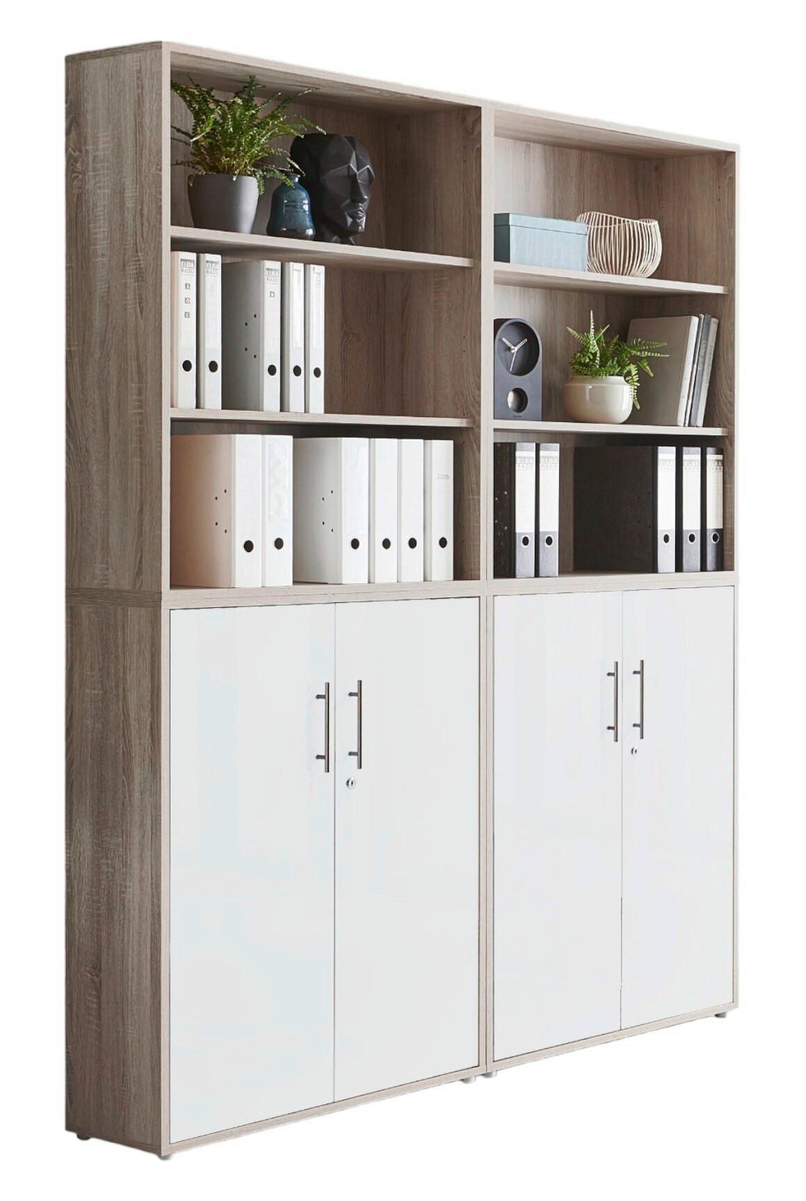 Aktenschrank Office Edition Sw Set 11 Weiß/Sonoma Eiche - Weiß/Sonoma Eiche, MODERN, Holzwerkstoff (169/227/33cm) - MID.YOU