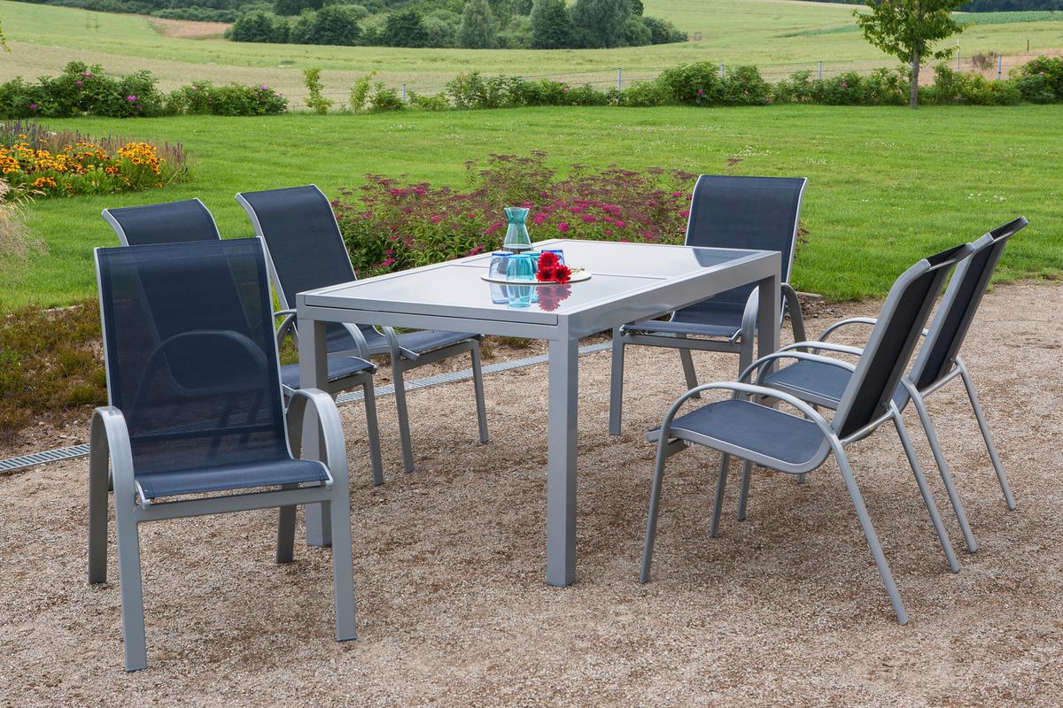 Vrtni Set Amalfi, 5-delni, Raztegljiva Miza - modra/srebrne barve, Moderno, kovina/tekstil - Gardenson