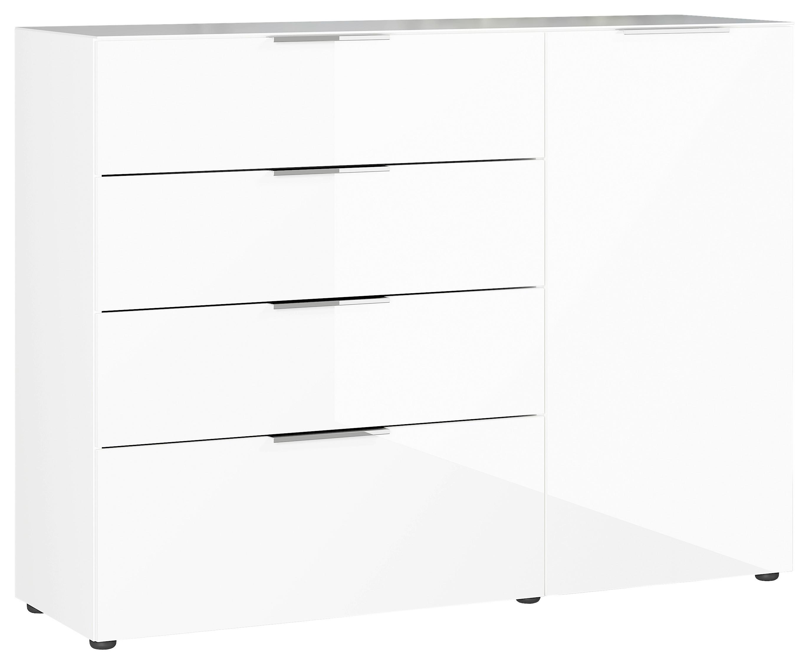 Sideboard Oakland in Weiß - Chromfarben/Schwarz, MODERN, Glas/Holzwerkstoff (134/102/42cm) - Premium Living