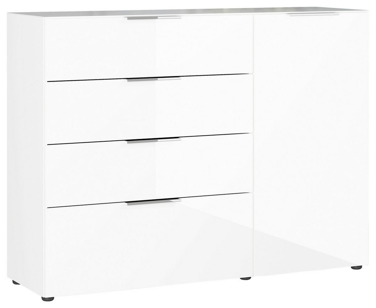 sideboard in Weiss - couleur chromée/noir, Modern, verre/métal (134/102/42cm) - Premium Living