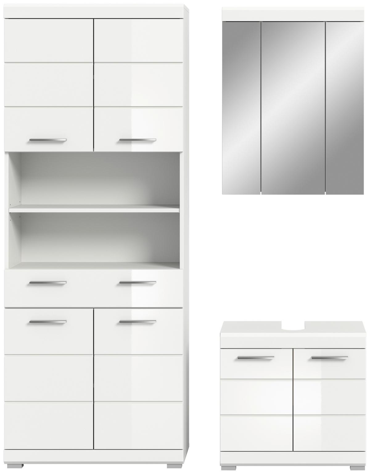 Badezimmer Scout 3-tlg. ca. 134 cm Weiß hochglanz - Weiß Hochglanz/Silberfarben, MODERN, Holzwerkstoff/Kunststoff (134cm) - MID.YOU