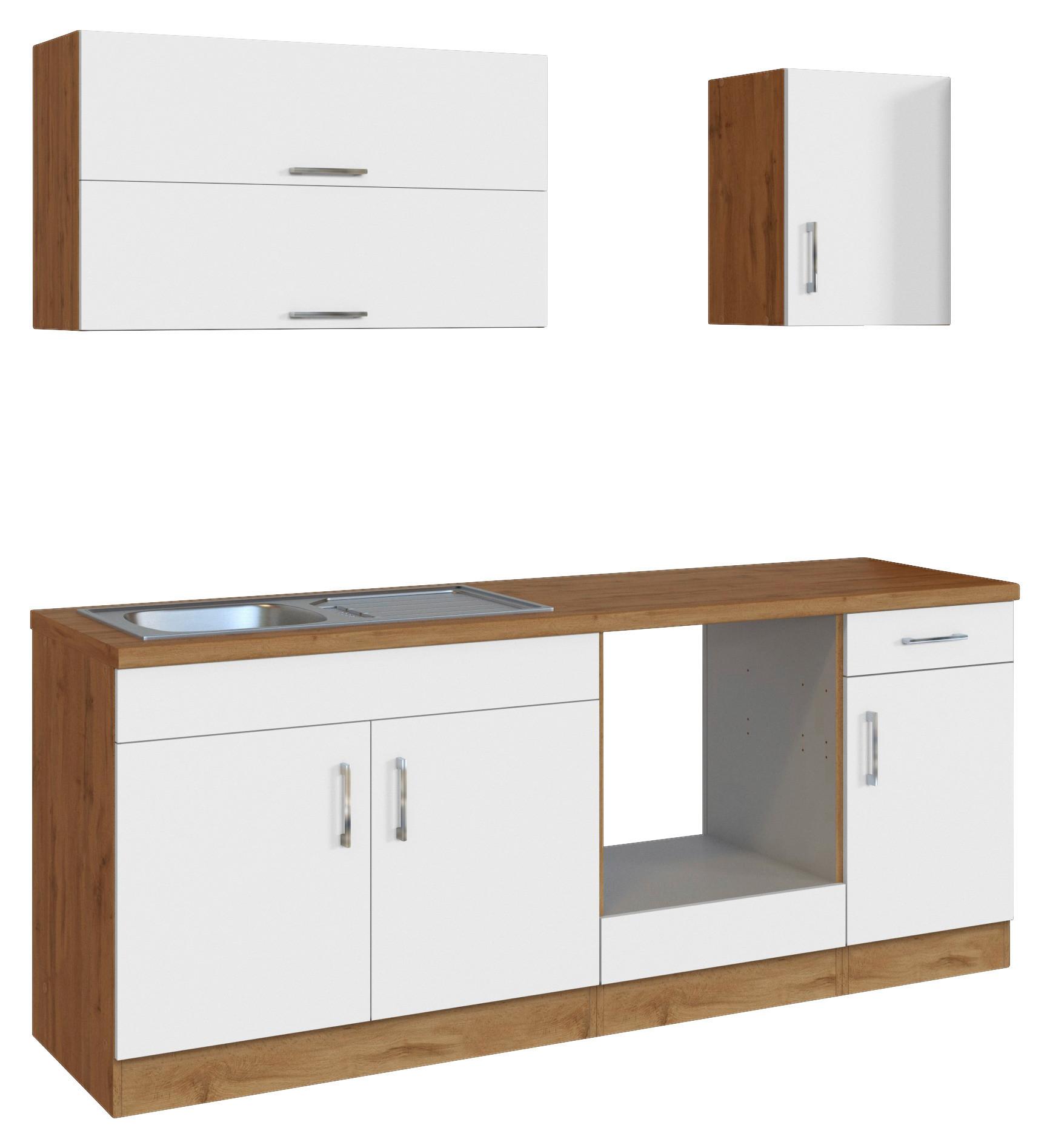 Küchenleerblock 'Sorrento' in Weiß - Chromfarben/Eichefarben, MODERN, Holzwerkstoff/Metall (210cm) - Held