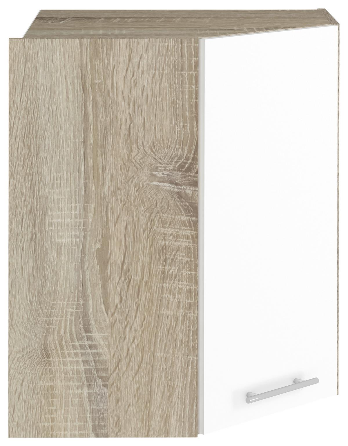 Dulap superior pe colț Corina - alb/culoare lemn stejar (60/72,4/34,6cm) - Based