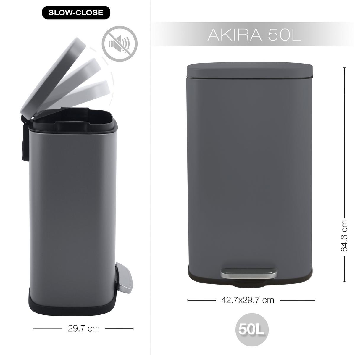 Treteimer Akira Matt-Grey - Dunkelgrau/Schwarz, Basics, Kunststoff/Metall (42,7/29,7/64,3cm) - Spirella