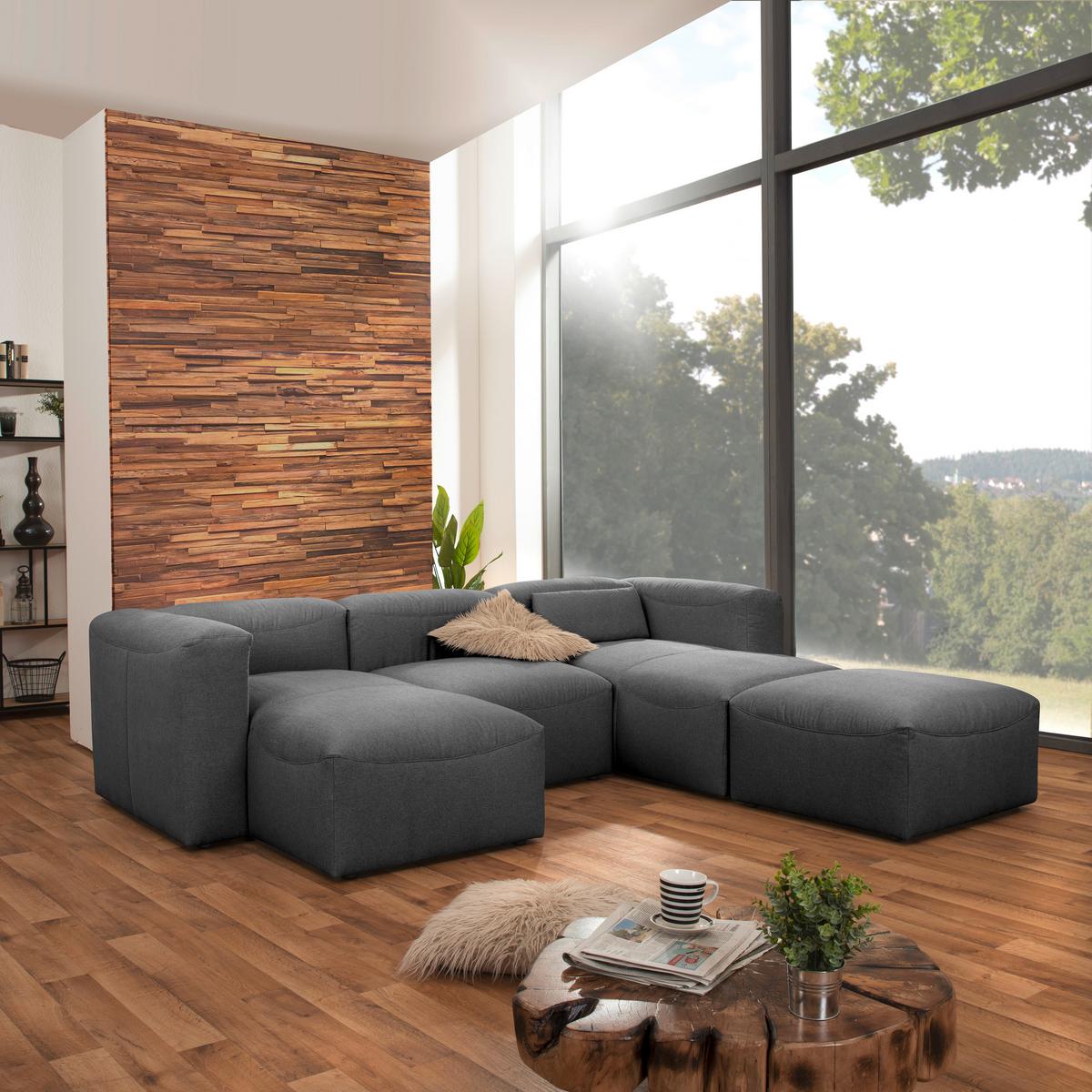 WOHNLANDSCHAFT LENA - Anthrazit, Design, Kunststoff/Textil (160/275/235cm) - Max Winzer