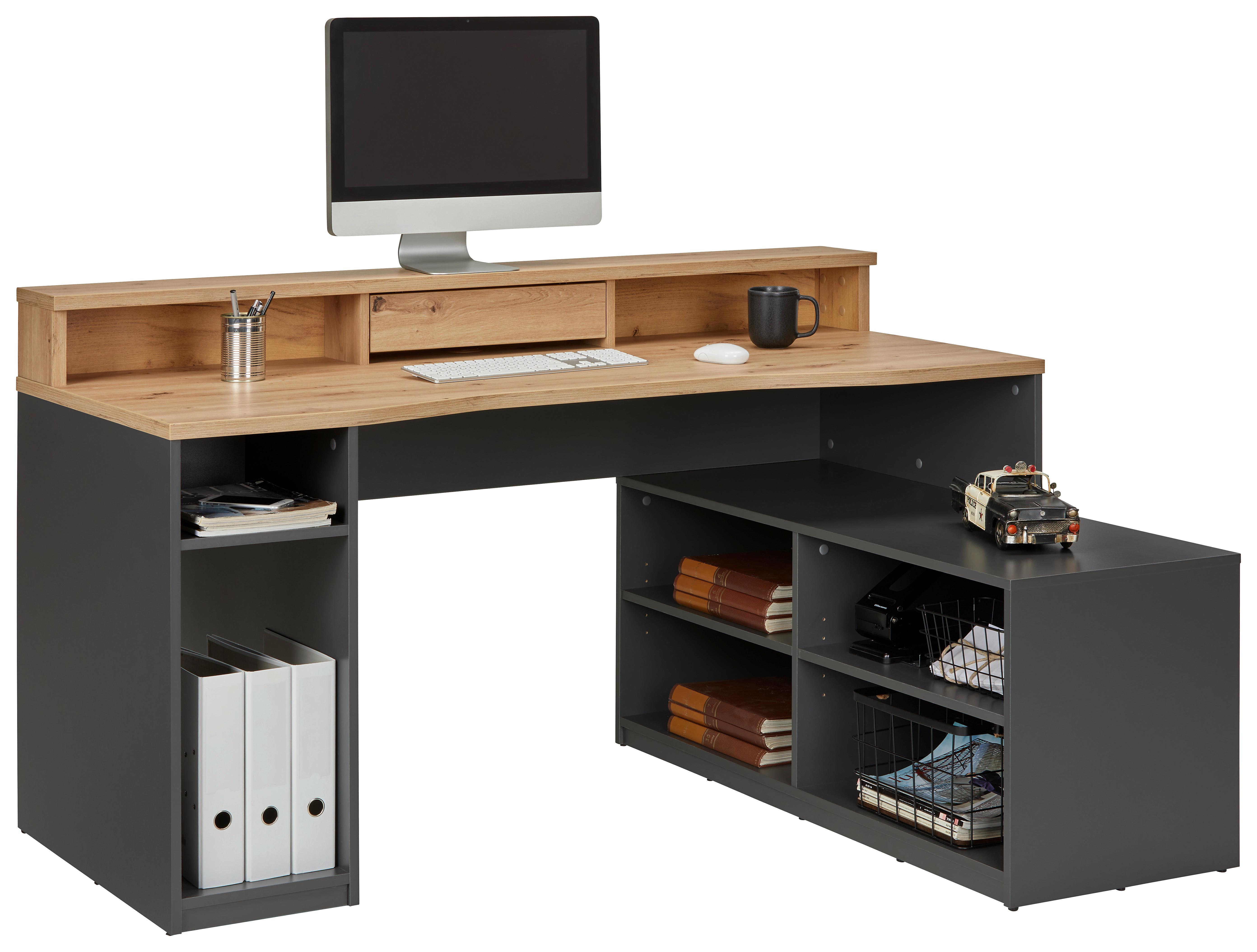 Íróasztal Monitortartóval Teamplayer - Tölgyfa/Antracit, modern, Faalapú anyag (160/92,4/120cm) - Modern Living