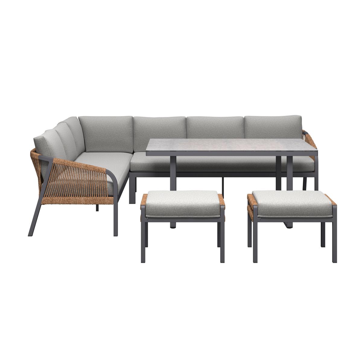Loungegarnitur Casa Blanca Anthrazit/Naturfarben/Hellgrau - Anthrazit/Hellgrau, MODERN, Glas/Kunststoff